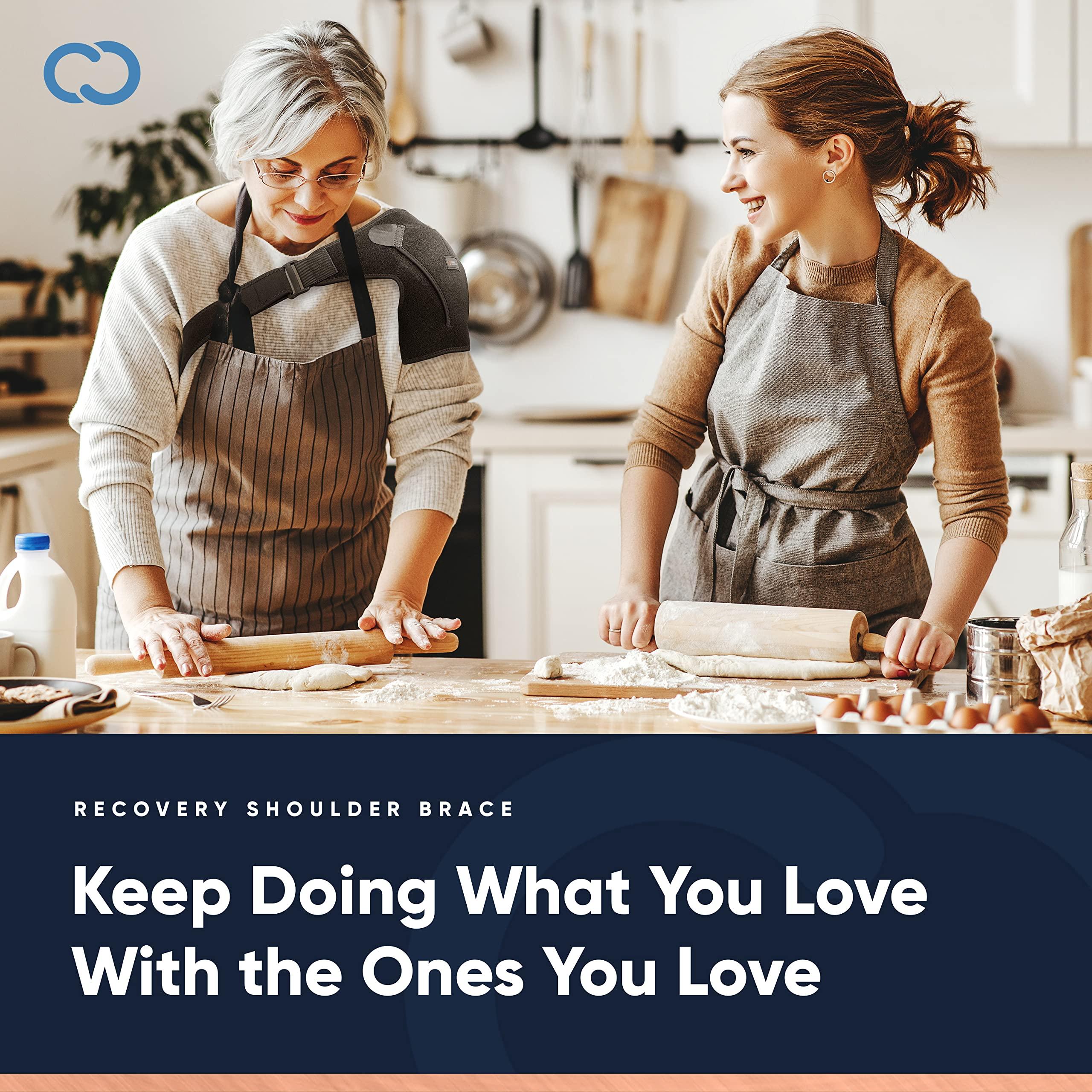 Copper Compression Copper Compression Recovery Shoulder Brace - Immobilizer for Torn Rotator Cuff, AC Joint Pain Relief, Dislocation, Arm Stability, Injuries, Tears - Adjustable Fits Men, Women - Black/Pink - L/XL