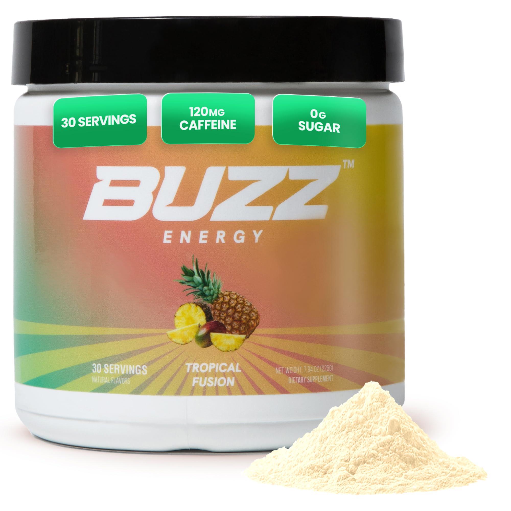 Morning Buzz Energy Drink Powder - Energy Boost Drink Mix - Sugar-Free Energy with Antioxidants - Morning Kickstart and Sports Nutrition Endurance Product - 30 Servings, 8 Ounces (Tropical Fusion)