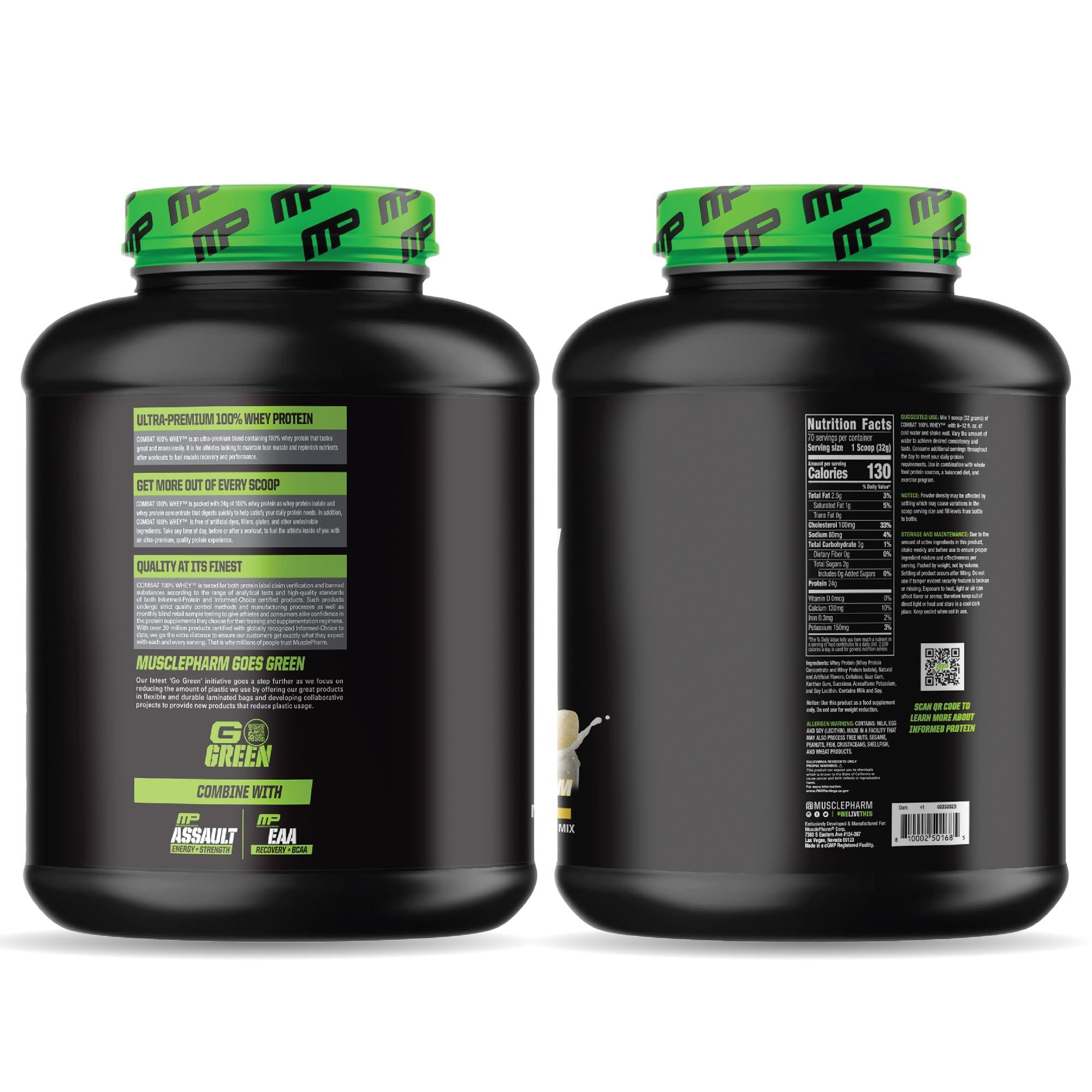 Muscle Pharm MusclePharm Combat 100% Whey Protein Powder, Banana Flavor, Fast Recovery & Muscle Gain with Whey Protein Isolate, High Protein Powder for Women & Men, Gluten Free, 5 lb, 70 Servings