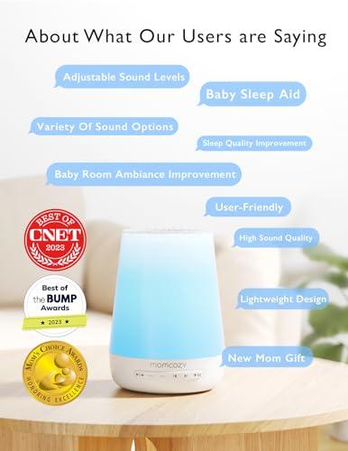 Momcozy Baby Sound Machine, Momcozy White Noise Machine for Baby Sleeping with Night Light, Toddler Sleep Trainer 34 Soothing Sleep Sounds, Timer, App Remote Control, Personal Sleep Routine Alarm Clock(Blue)