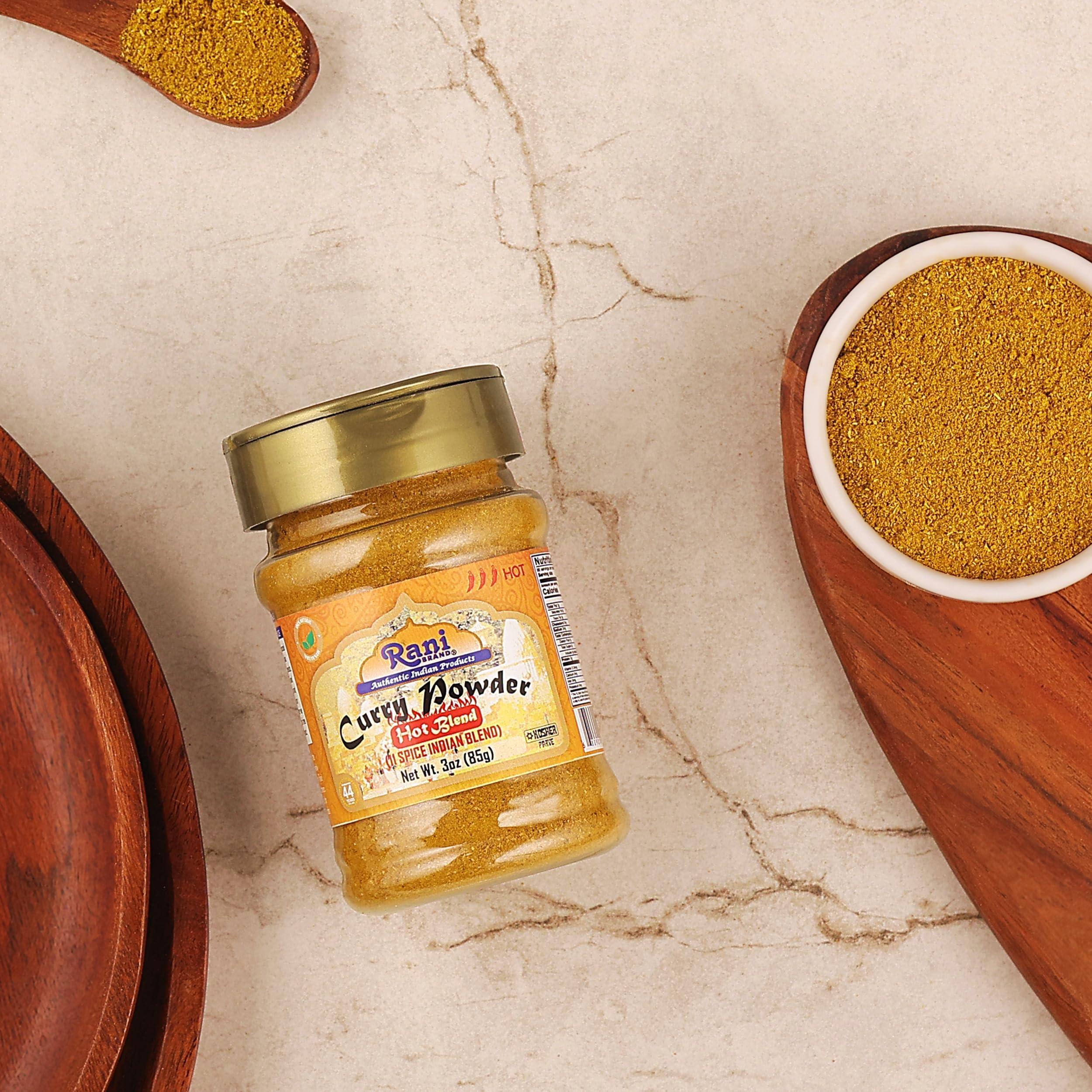 Rani Brand Authentic Indian Products Rani Curry Powder Hot (11-Spice Authentic Indian Blend) 3oz (85g) PET Jar, Pack of 12 ~ All Natural | Salt-Free | Vegan | No Colors | Gluten Friendly | NON-GMO | Kosher | Indian Origin