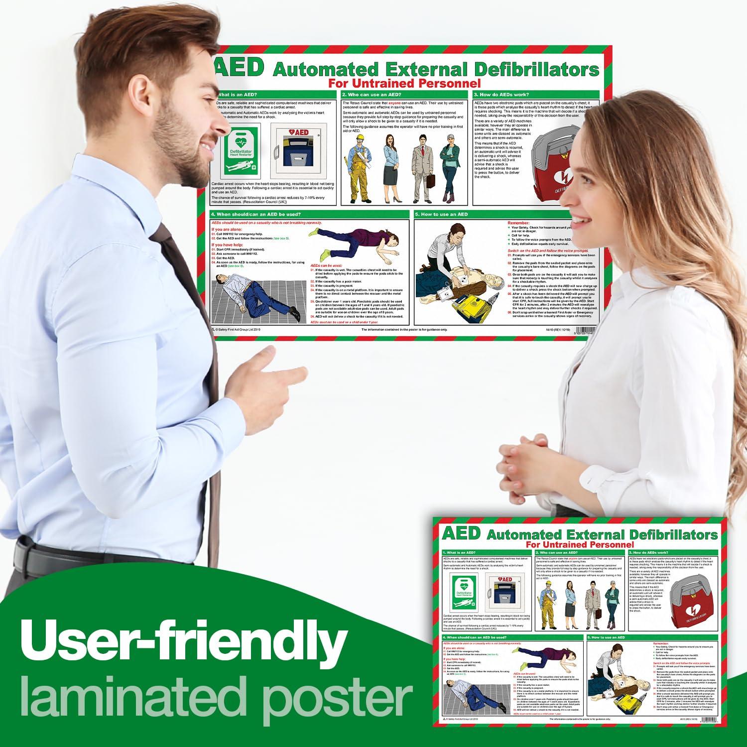 Safety First Aid Group Safety First Aid Group AED for Untrained Personnel A2 Poster, Laminated