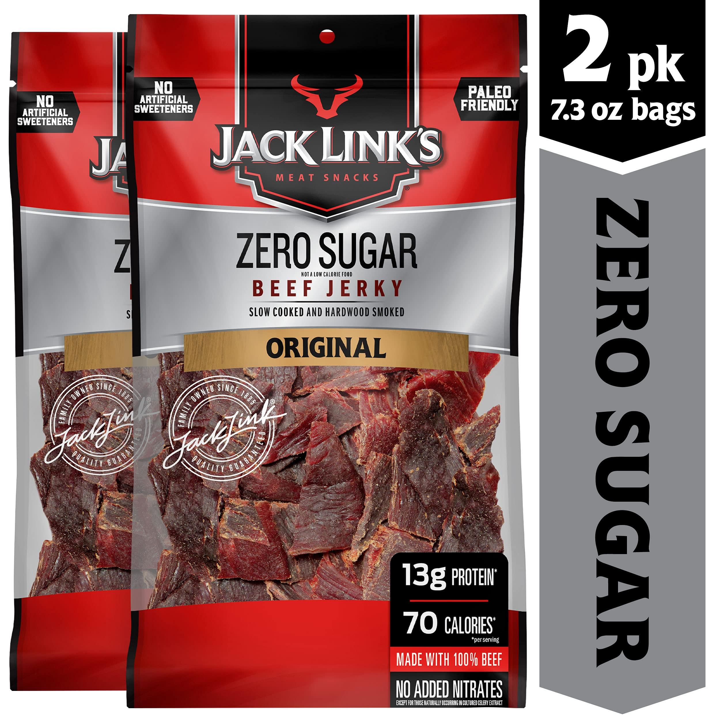 Jack Link's Jack Links Beef Jerky, Zero Sugar, Paleo Friendly Snack with No Artificial Sweeteners, 13g of Protein and 70 Calories Per Serving, No Sugar Everyday Snack (Packaging May Vary), 7.3 Ounce (Pack of 2)