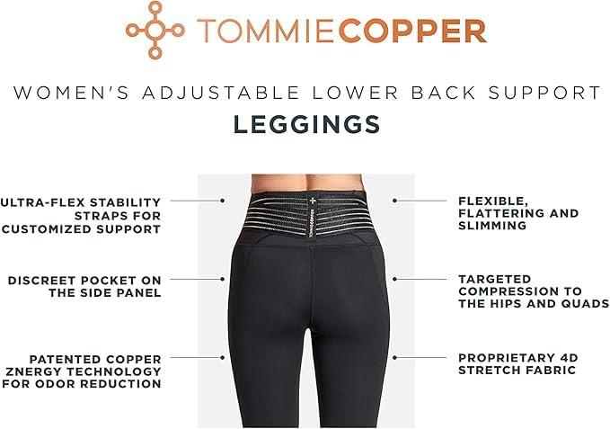 Tommie Copper Tommie Copper Women’s Pro-Grade Lower Back Support Leggings I Breathable, Adjustable Straps, UPF 50 Discreet Low Back Support - Black - XX-Large