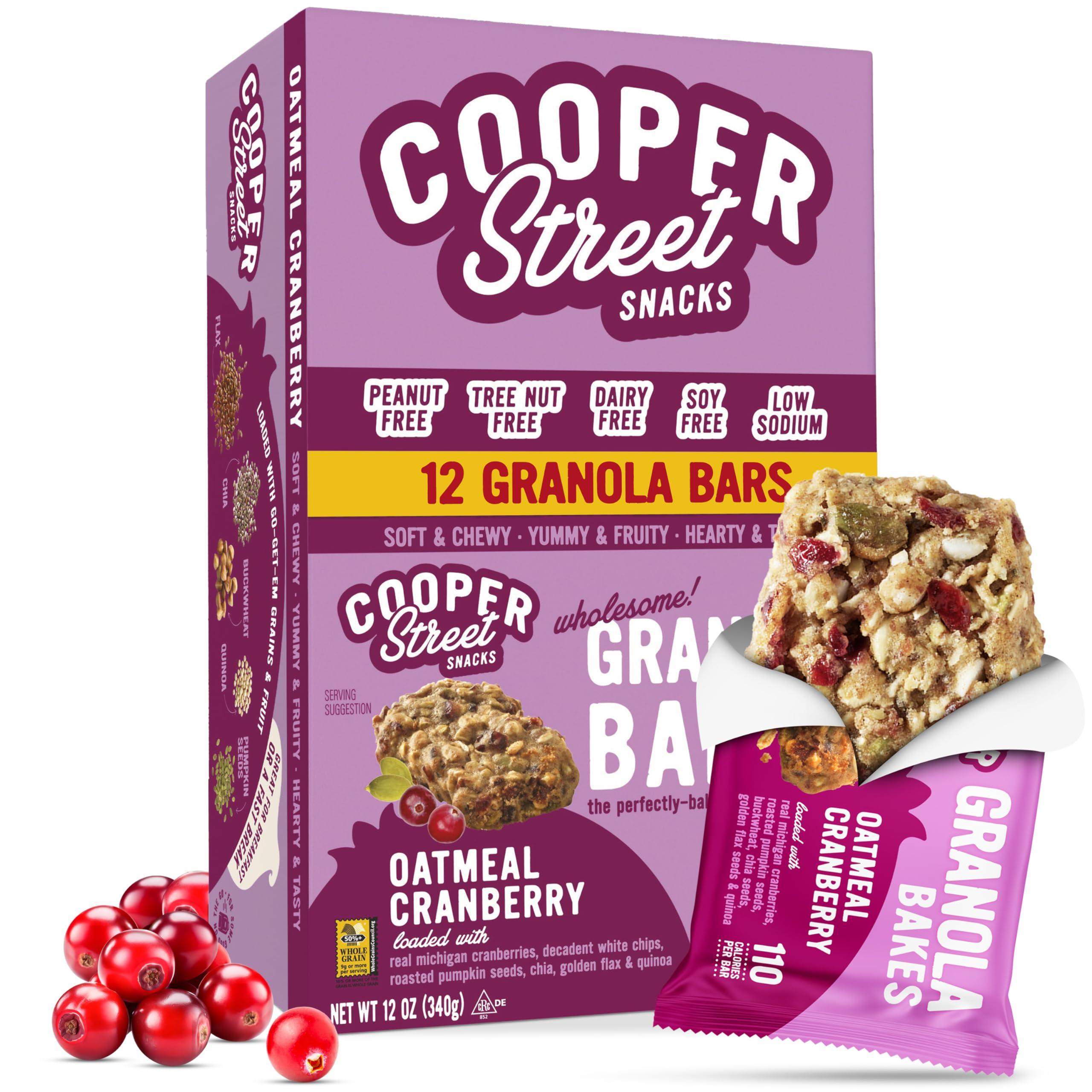 COOPER STREET Cooper Street Granola Bakes - Chewy Breakfast Granola Bars with Chia, Flax, Buckwheat and Oats - Oatmeal Cranberry Individually Wrapped Nut & Dairy Free On-The-Go or School Snacks - 12 Bars, 1oz each