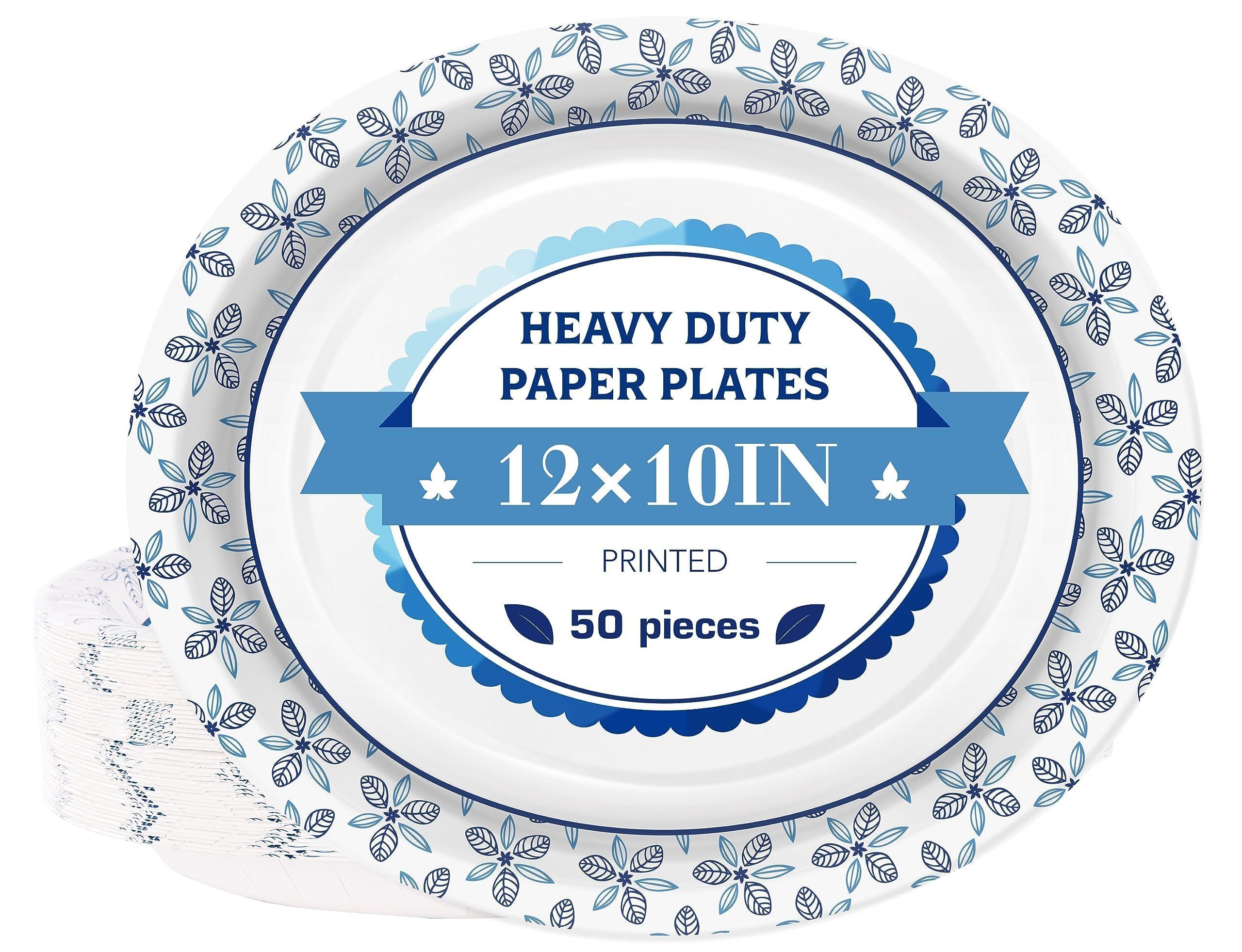 VEIZEDD VEIZEDD 50 Pcs Oval Paper Plates 12 x 10 in Large Disposable Dinner Platters Heavy Duty for Holidays,BBQs,Birthdays Party,Celebration