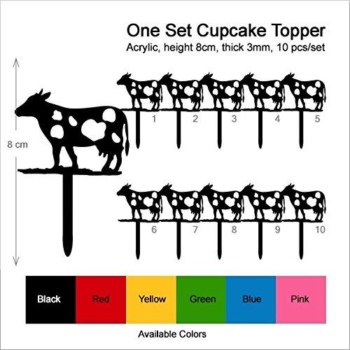 jjphonecase TA0456 Cow Silhouette Party Wedding Birthday Acrylic Cupcake Toppers Decor 10 pcs