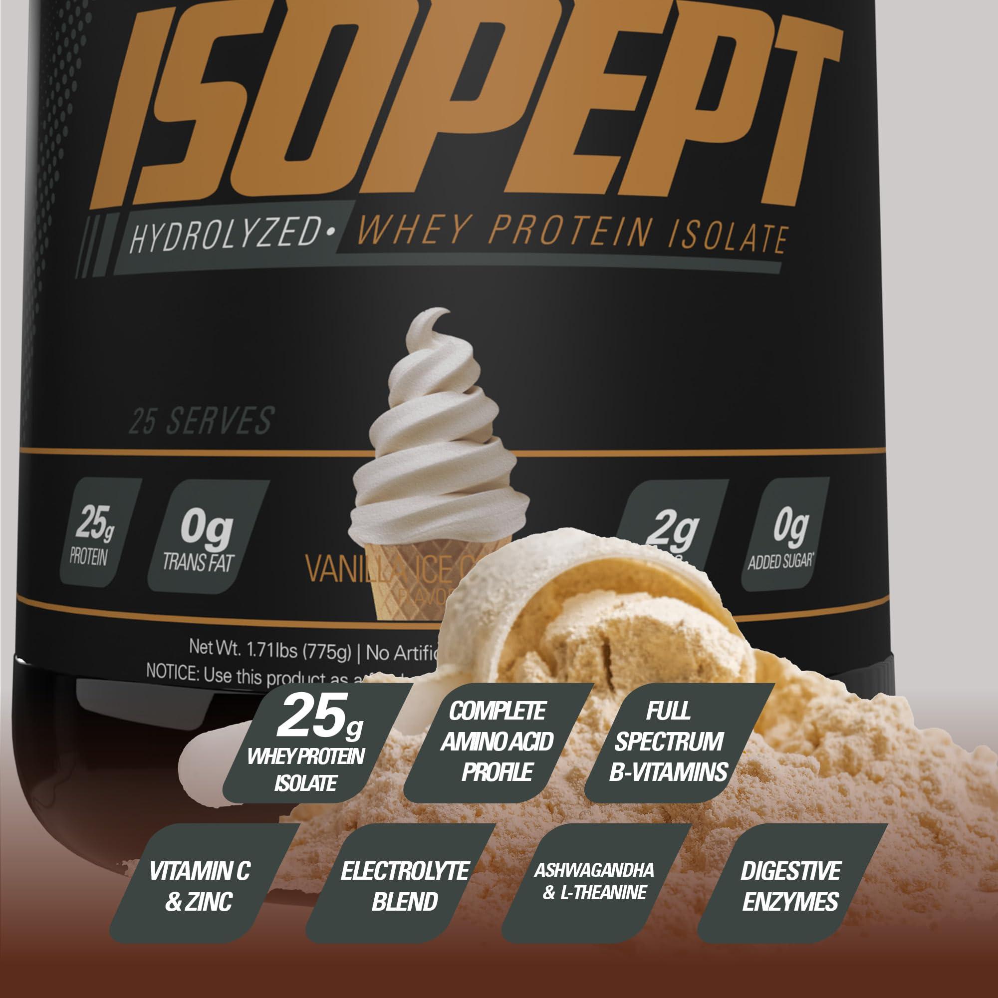 EHP Labs IsoPept Hydrolyzed Whey Protein Powder by EHPlabs - 100% Whey Protein Isolate & Hydrolysate, 27g of Protein, Non-GMO, Gluten Free, Fast Absorbing, Easy Digesting, 27 Serves (Vanilla Ice-Cream)