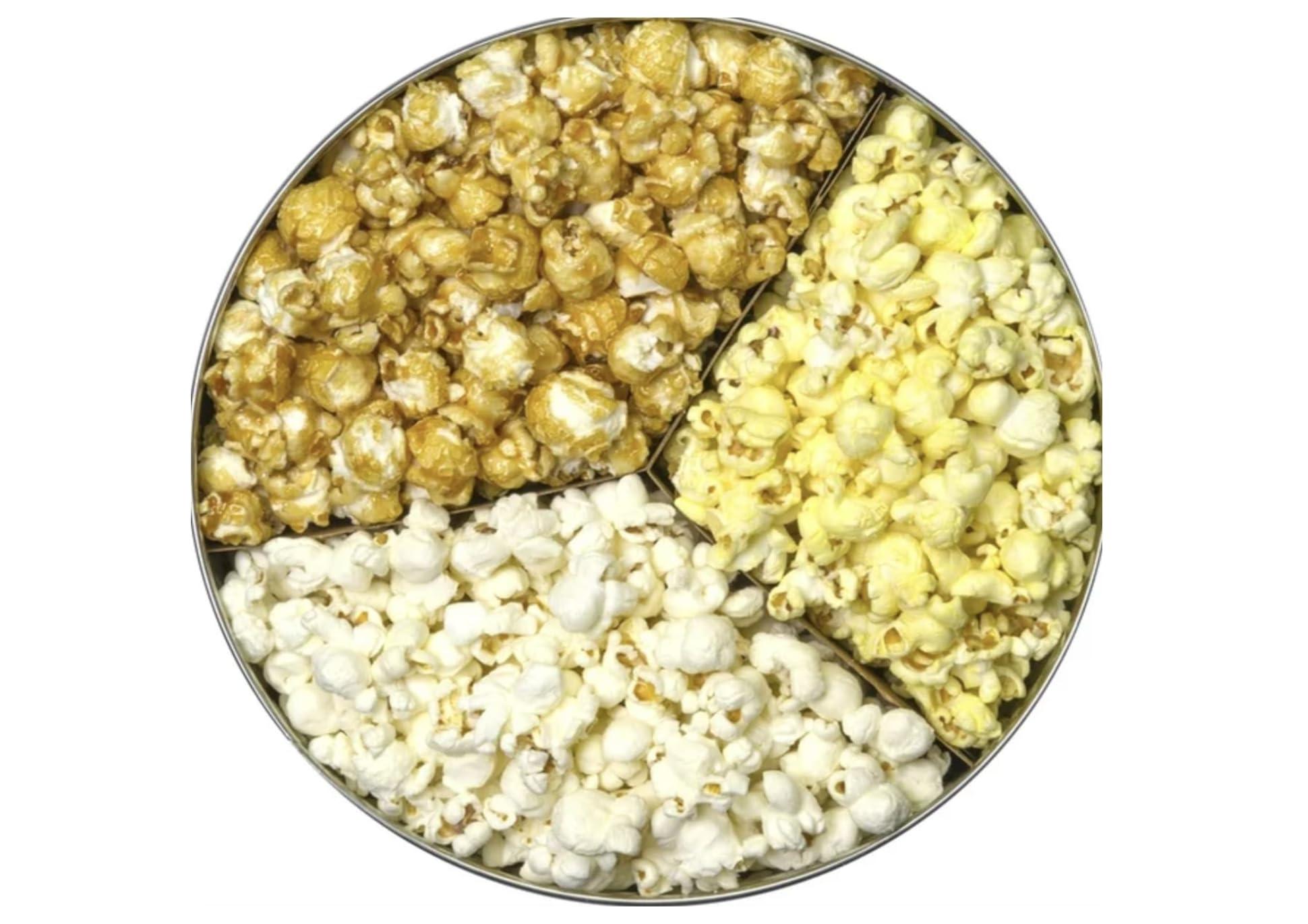 Signature Brands Classic Collectible Gourmet Holiday Popcorn Tin Caramel, White Cheddar, and Butter Popcorn