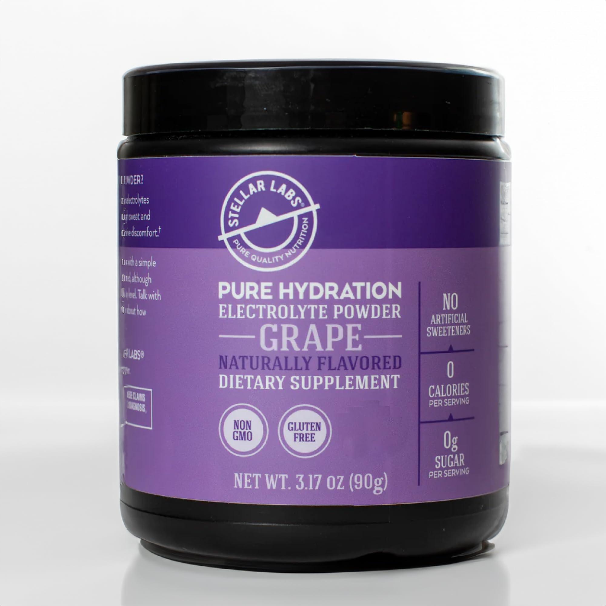 Stellar Labs Stellar Labs Electrolyte Powder No Sugar | Low FODMAP Hydration Multiplier Powdered Drink Mix | Keto Friendly, Sugar Free, Non-GMO, Gluten Free Dehydration Relief | Grape, 30 Servings