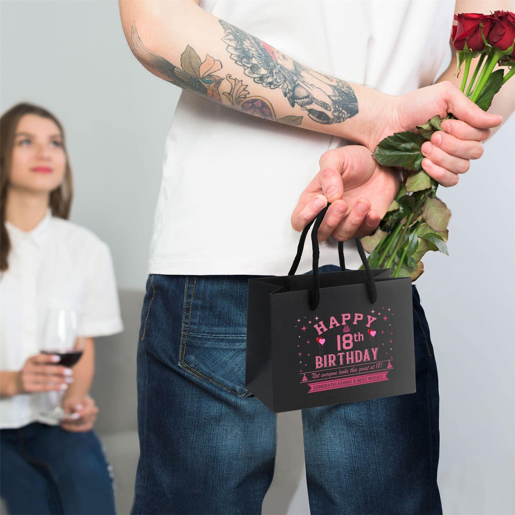 Bang Tidy Clothing 18th Birthday Gift Bags - Black Paper with Rope Handles - Eco Friendly Small Gift Bag - Looks Great - Pink