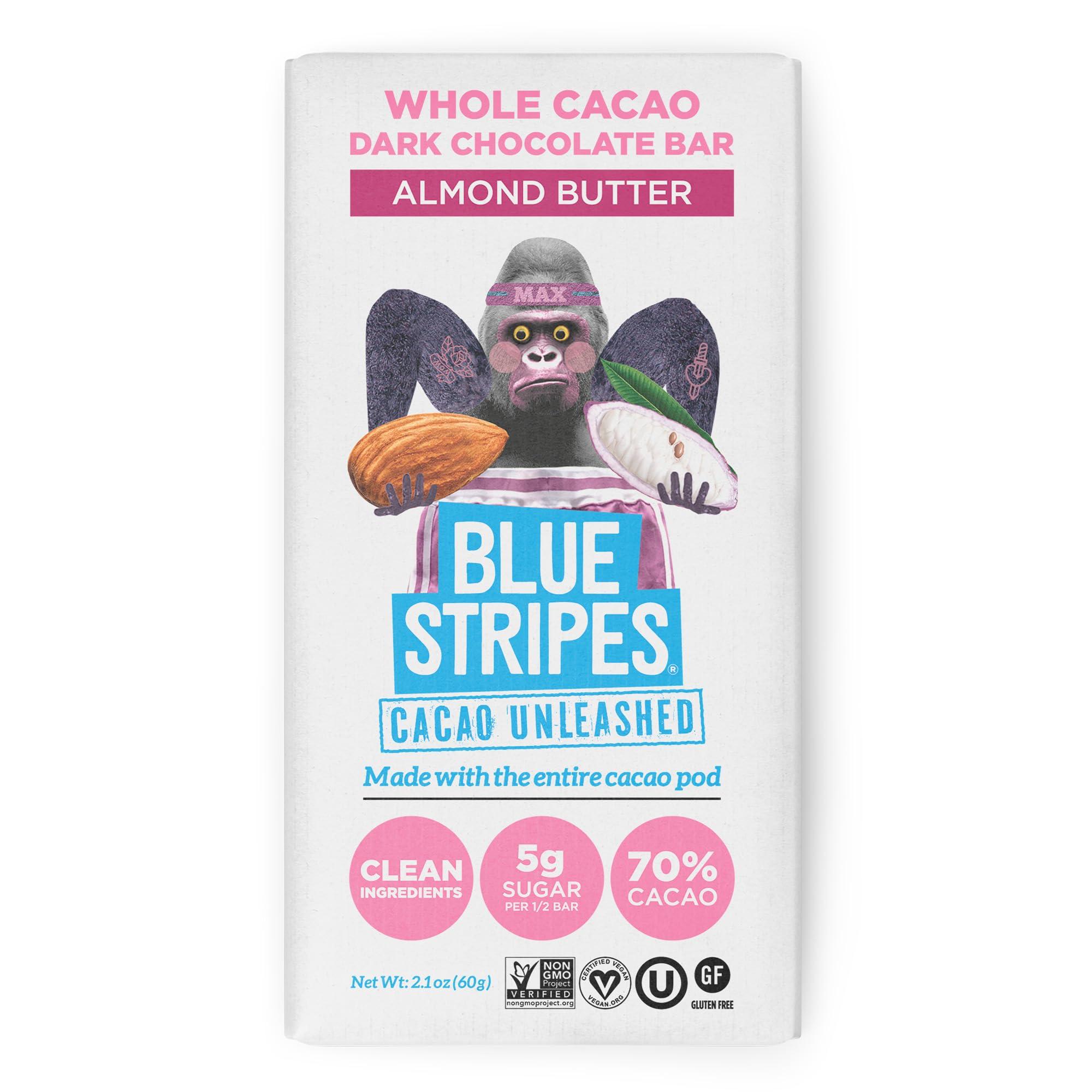 Blue Stripes Blue Stripes Whole Cacao Almond Butter Dark Chocolate Bar, 2.1 OZ
