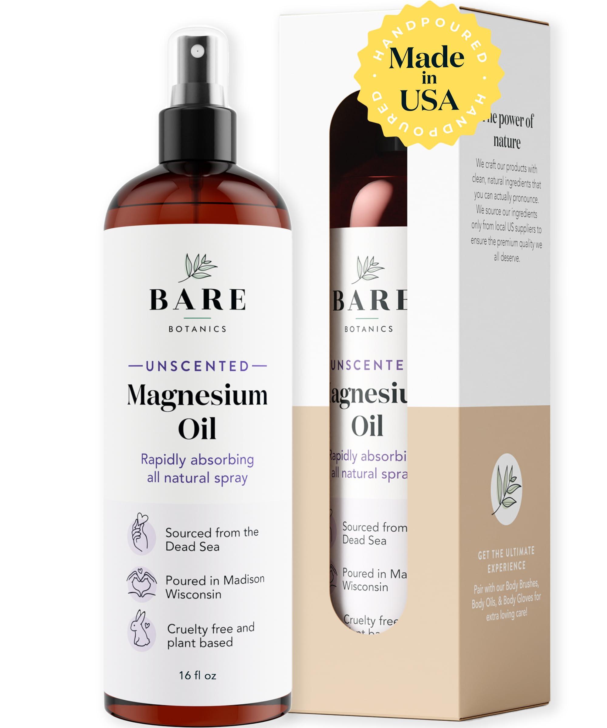 BARE BOTANICS Bare Botanics Unscented 16oz Pure Magnesium Oil Spray from The Dead Sea | Rapidly Absorbing | Handpoured in Madison, WI | Supports Sleep & Soothes Sore Muscles