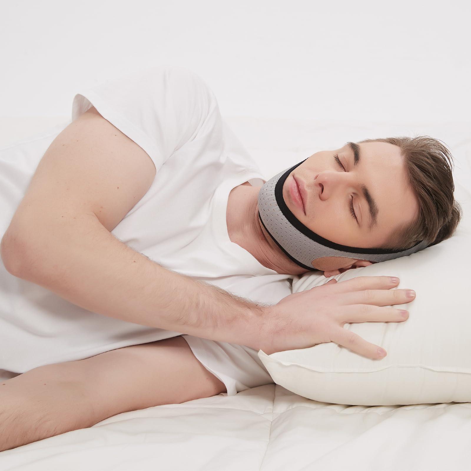 KeyBegin Anti Snoring Chin Strap for Cpap Users, KeyBegin Adjustable Chin Strap for Snoring Chin Strap for Sleeping, Upgraded Cpap Chin Strap to Keep Mouth Closed While Sleeping(Grey)