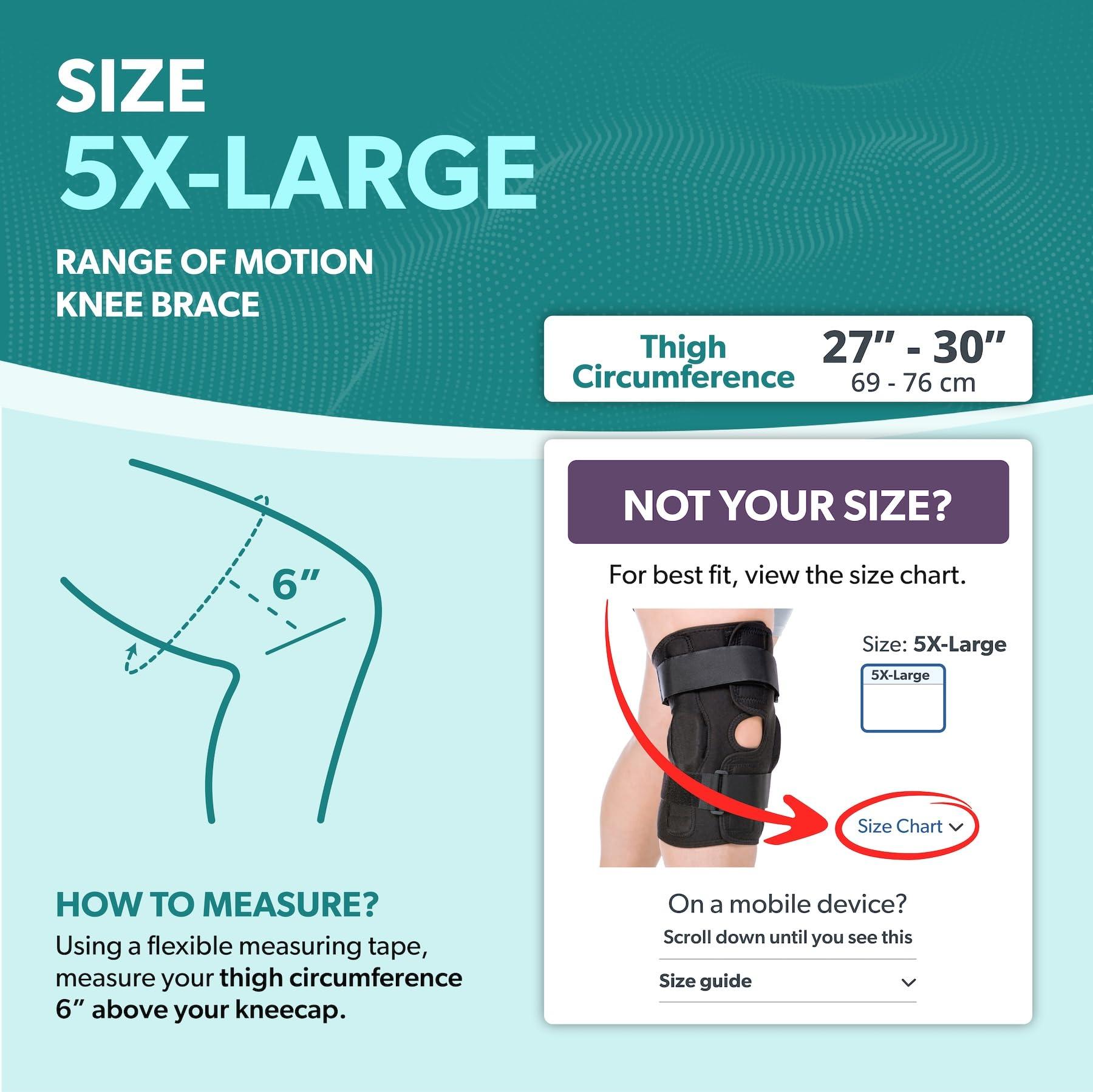 BraceAbility BraceAbility Plus Size Torn Meniscus ROM Knee Brace - Hinged Post Surgery Support with Flexion Extension Control for Hyperextension Locking, Ligament PCL or ACL Tears, Osteoarthritis Relief (5XL)