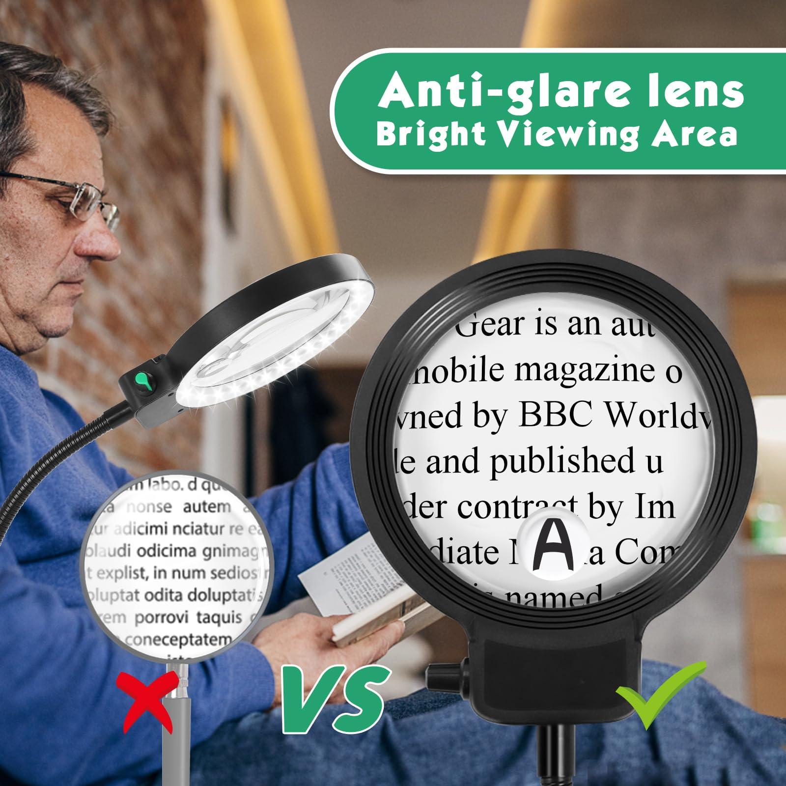 NZQXJXZ 10X 30X Floor Magnifying Glass with Light and Stand,36 LED Flexible Gooseneck Floor Magnifying Lamp, Adjustable Brightness Large Lighted Magnifiers for Reading,Sewing,Crafts,Painting,DIY,Close Work