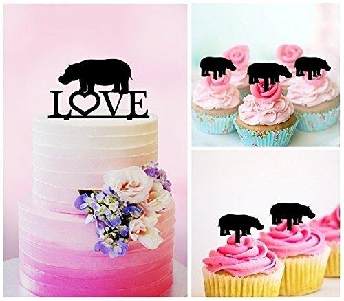 jjphonecase TC0166 Love Hippopotamus Party Wedding Birthday Acrylic Cake Topper Cupcake Toppers Decor Set 11 pcs