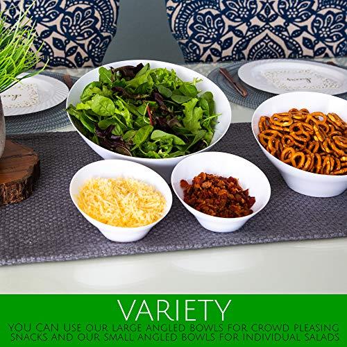 PLASTICPRO PLASTICPRO Disposable Angled Plastic Bowls Round Large Serving Bowl, Elegant for Party's, Snack, or Salad Bowl, White, Pack of 4