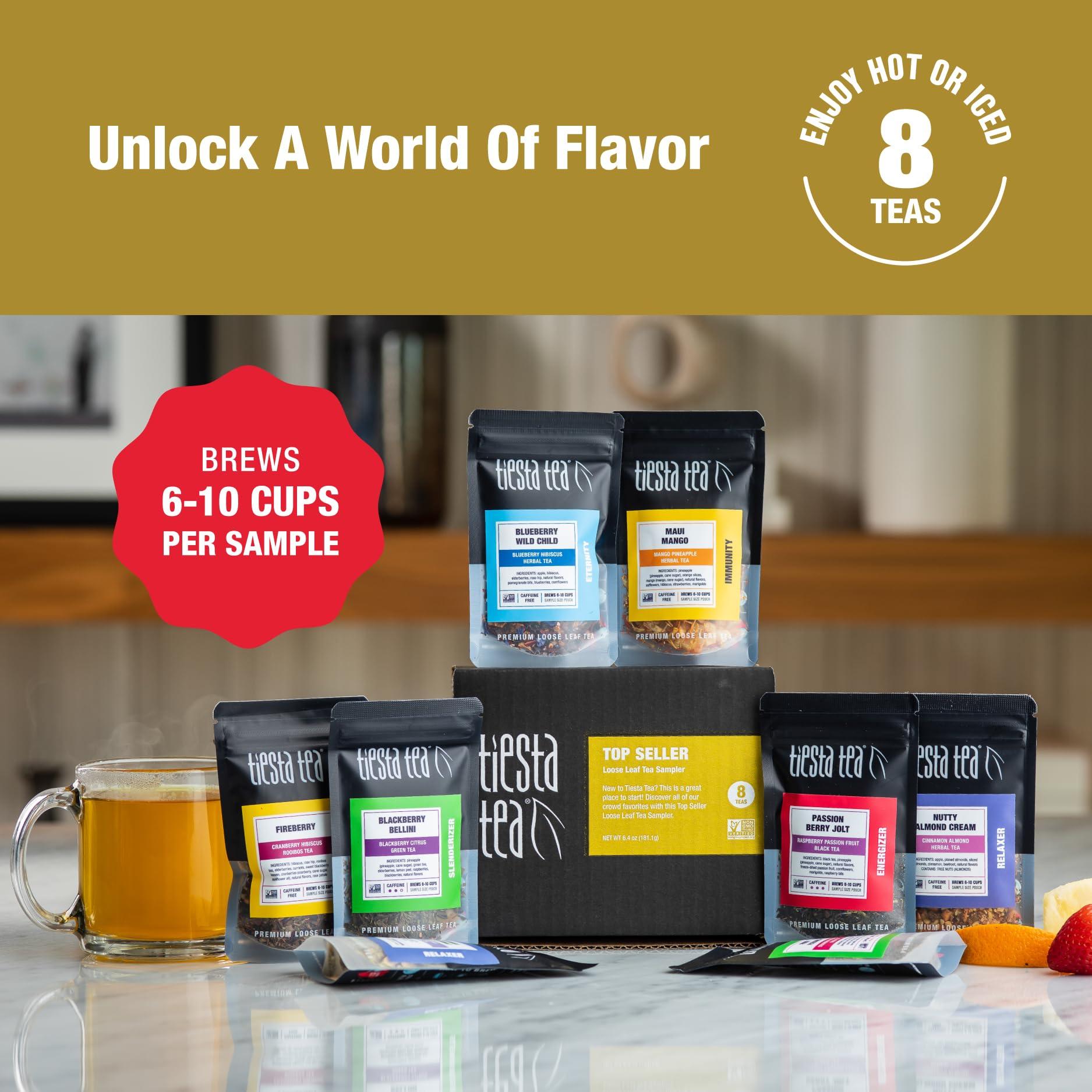 Tiesta Tea Tiesta Tea Top 8 Favorites Sampler Set, Up to 80 Cups, High to No Caffeine, Hot & Iced Tea, Loose Leaf Tea Variety Pack with Green, Herbal, Black & Chai Tea, 8 Sample Pouches