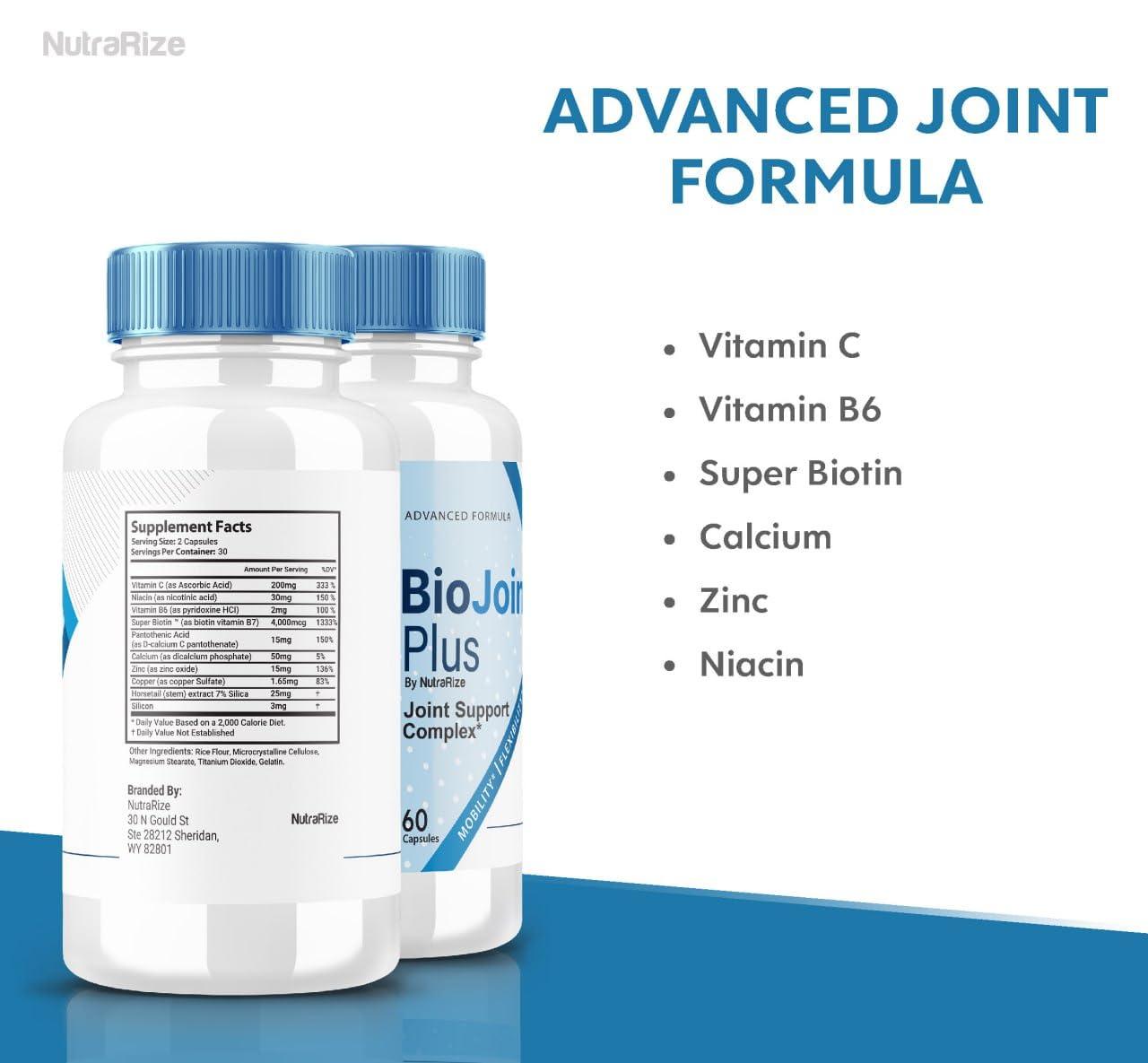 NutraRize BioJoint Plus - BioJoint Plus Advanced Joint Support Formula, BioJoint Supplement, BioJoint Maximum Strength Pills for Joint Wellness and Mobility, Bio Joint Plus Reviews (60 Capsules)