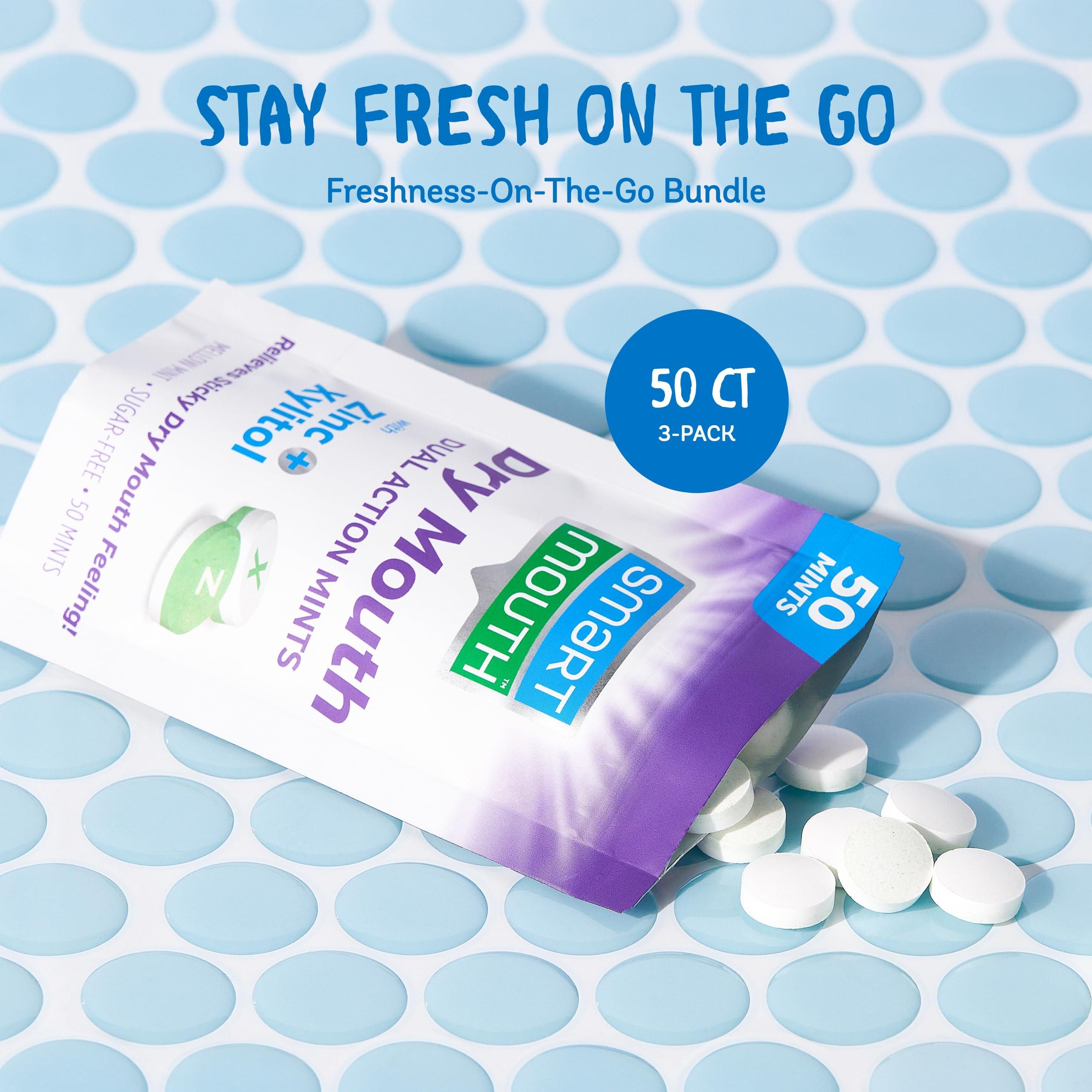 SmartMouth SmartMouth Dry Mouth Dual-Action Mints - Sugar-Free Breath Mints - 50 Count, 3 Pack, Mellow Mint