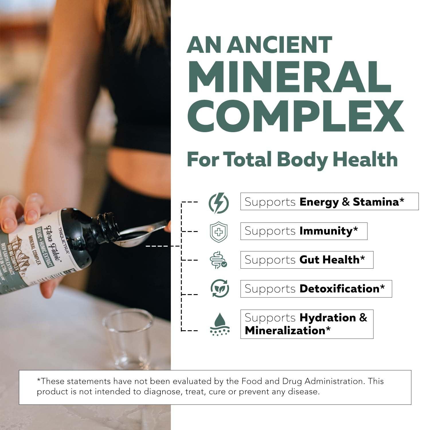 Triquetra Health Flora Fulvic | Fulvic Acid + Humic Acid Complex 550 mg |Mined in Utah, Prehistoric Deep Earth Extract | Immunity, Gut, Digestion Natural Trace Mineral Complex, Fulvic Acid Supplement 8 fl oz.