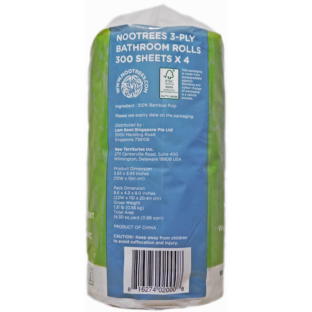 NooTrees NooTrees Bamboo 3-ply Bathroom Tissue, 300 Sheets, 4 Rolls, Ecofriendly, 100 Percent Biodegradable & Sustainable, Hypoallergenic, Ultra Absorbent, Velvety Soft, Pack of 12, Total of 48 Bathroom Rolls