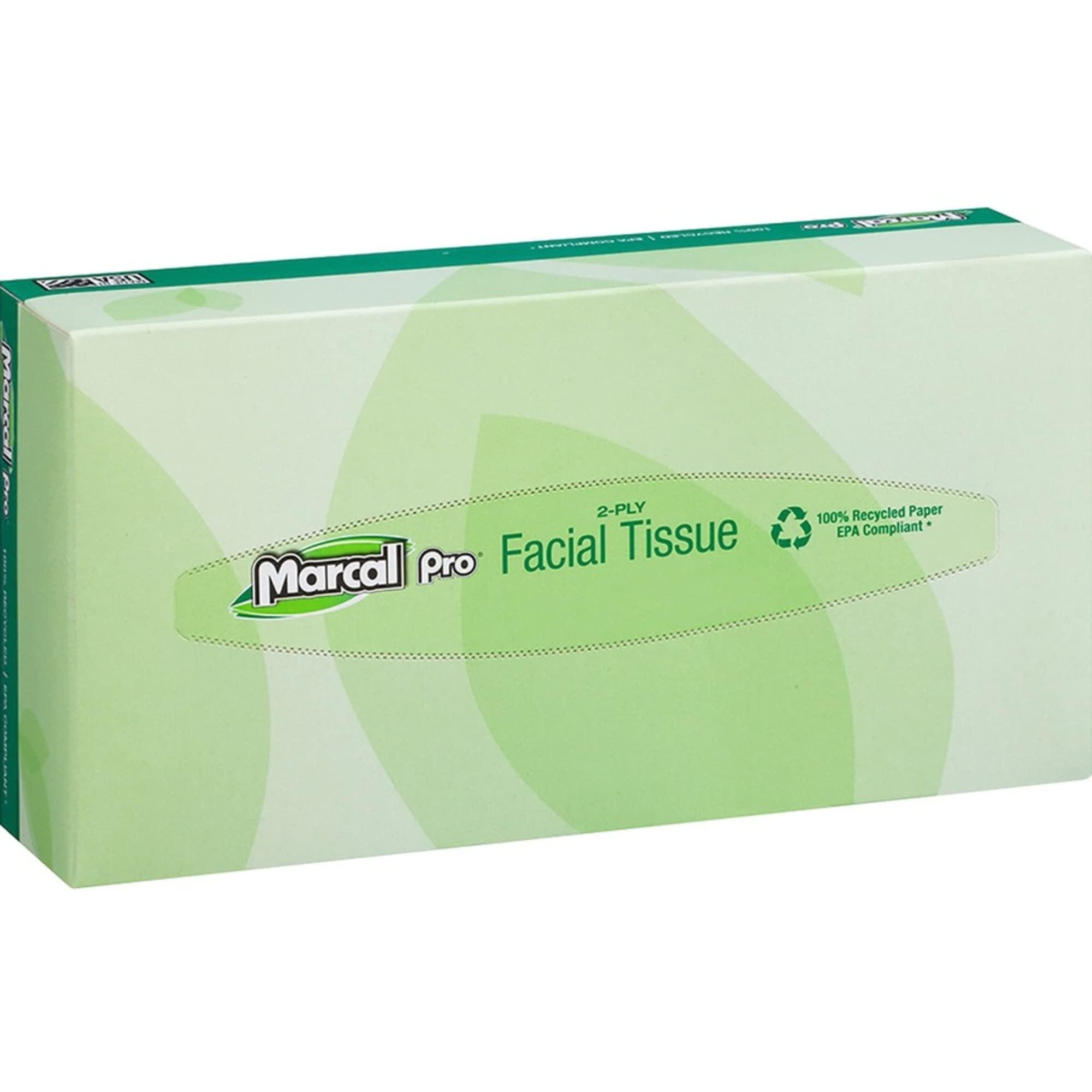 Marcal Marcal PRO 100% Recycled Convenience Pack Facial Tissue, Septic Safe, 2-Ply, White, 100 Sheets/box, 30 Boxes/carton
