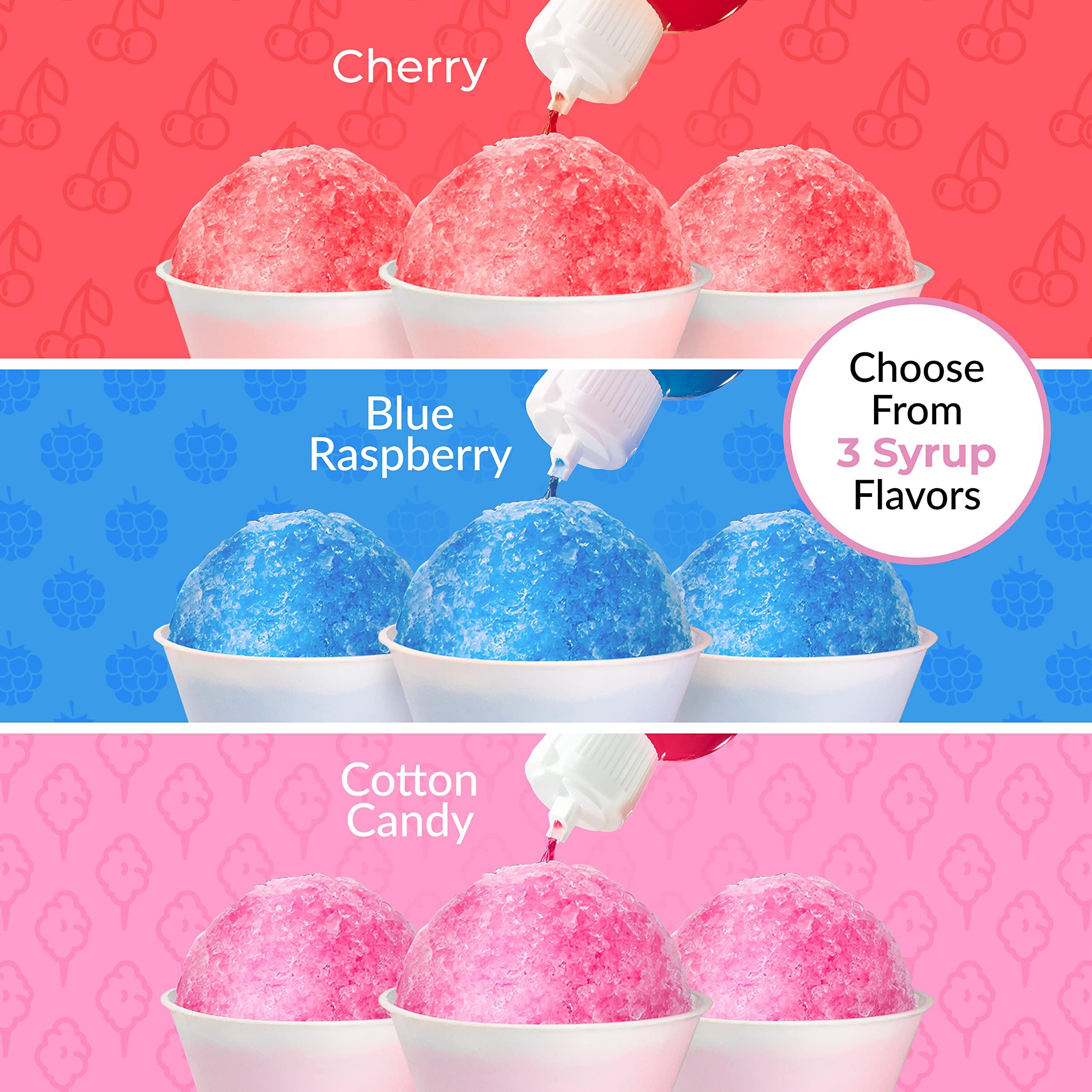 Nostalgia Nostalgia Premium Snow Cone Syrup Party Kit, 20 Snow Cones, 20 Spoons/Straws, Blue Raspberry, Cherry, Cotton Candy