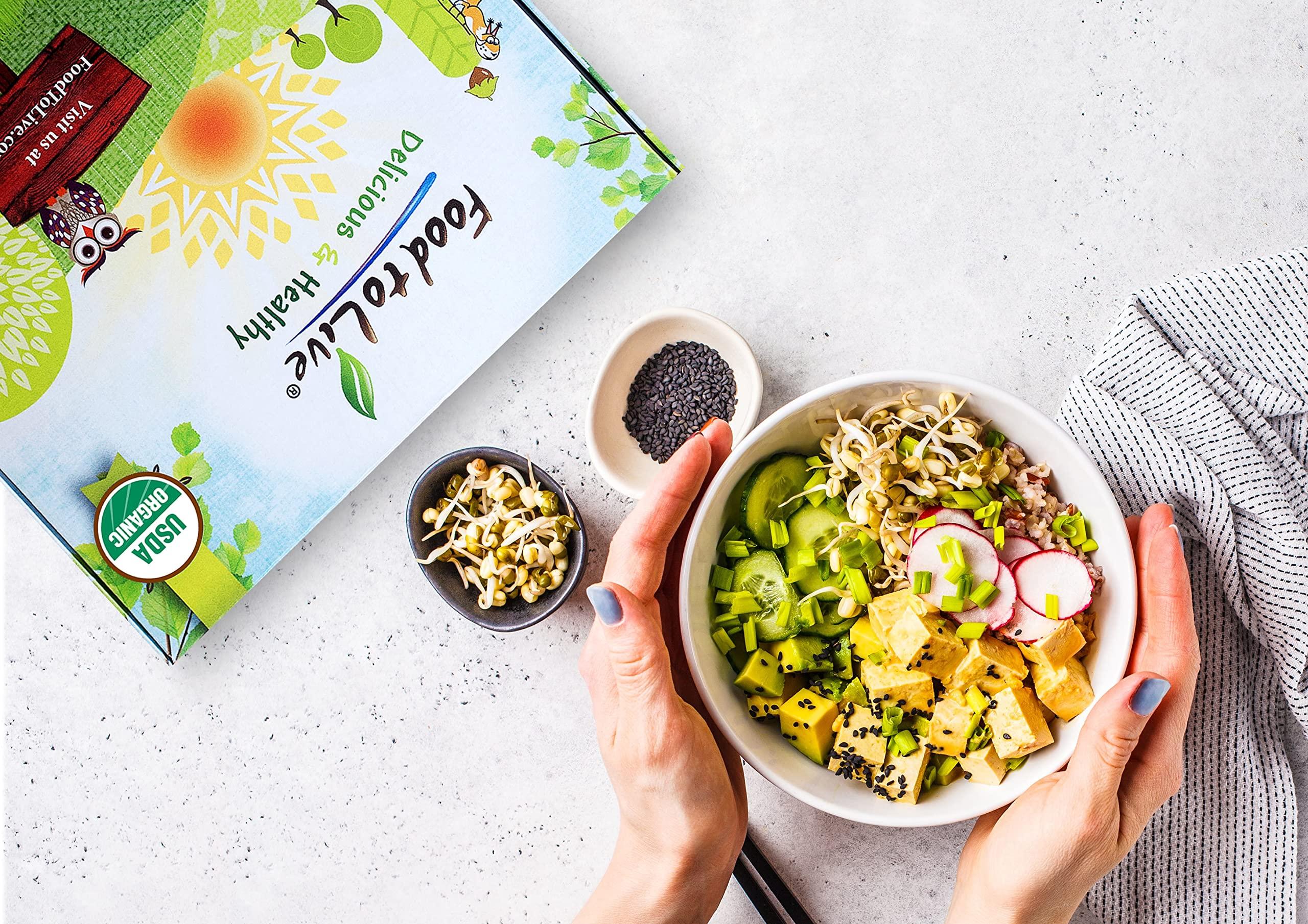 Food to Live Food to Live Organic Sprouting Beans, Peas, and Lentils in a Gift Box - Mung Beans, Adzuki Beans, Red Lentils, Chickpeas and Green Peas, Non-GMO, Kosher