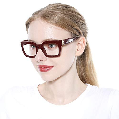 SOOLALA SOOLALA Unisex Anti-Blue Light Reading Glass Square Computer Eyeglass Frame, BlueRed, 2.0