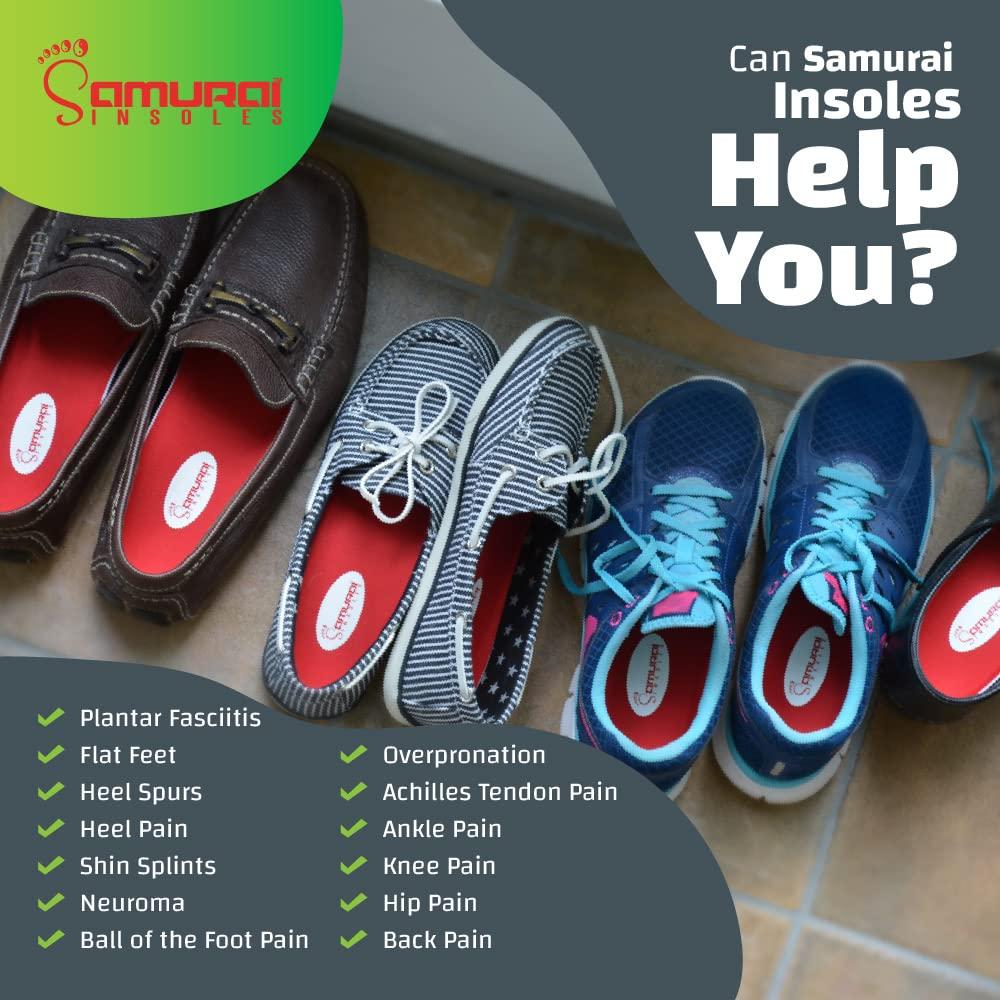Samurai Insoles Samurai Insoles The Original Arch Support Shoe Insoles - Plantar Fasciitis Relief - US Orthotic Lab Made, Podiatrist Designed Shoe Inserts for Men 6-6.5 or Women 8-8.5