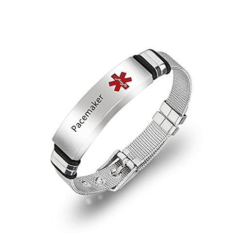 ZKXXJ ZKXXJ Medical Alert ID Bracelets Pacemaker for Men Women Stainless Steel Medical Sign Identification Bracelet Health Alert Bracelet Allergy Awareness Bracelets,Adjustable