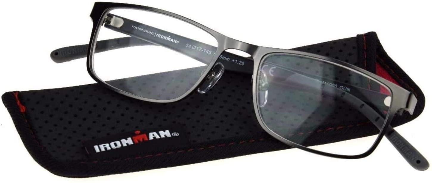 Foster Grant Foster Grant IronMan Gunmetal Men\'s Flexible Reading Glasses w/Soft Case (Gunmetal, +2.50)