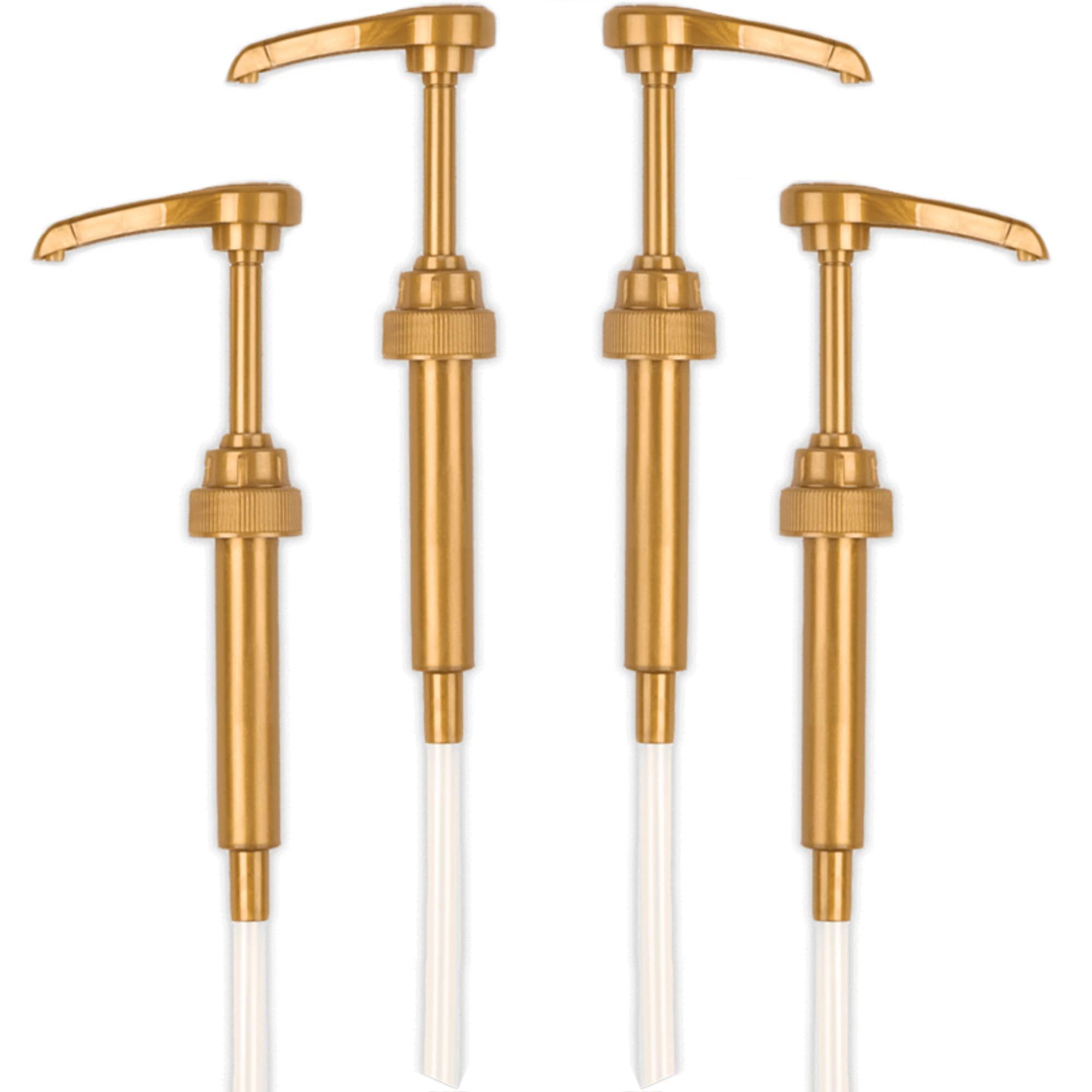 Good Times Coffee Co. Gold Coffee Syrup Pump for 750 ml Bottles (Pack of 4) Fits Upouria, Torani, Davinci, Jordans Skinny Syrups, and (Monin 1 Liter Plastic Bottles Only)