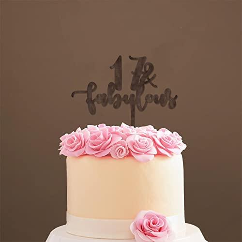 WengBeauty 17 & Fabulous Cake Toppers Brown Wood 17th Birthday Party Decorations Happy Birthday Cake Topper Customized Age Birthday Cake Decoration Birthday Cake for Birthday Party Decoration Ideas