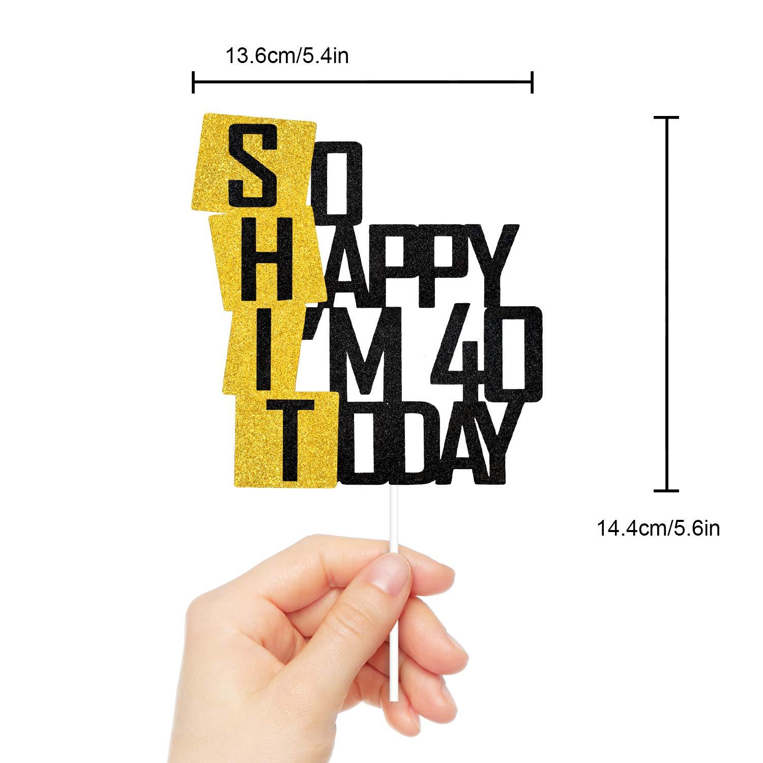 Caiwowo Funny So Happy I'm 40 Today Cake Topper - Glitter Fabulous Forty Years Birthday Cake Décor - Cheers To Dirty 40th Birthday Party Decoration