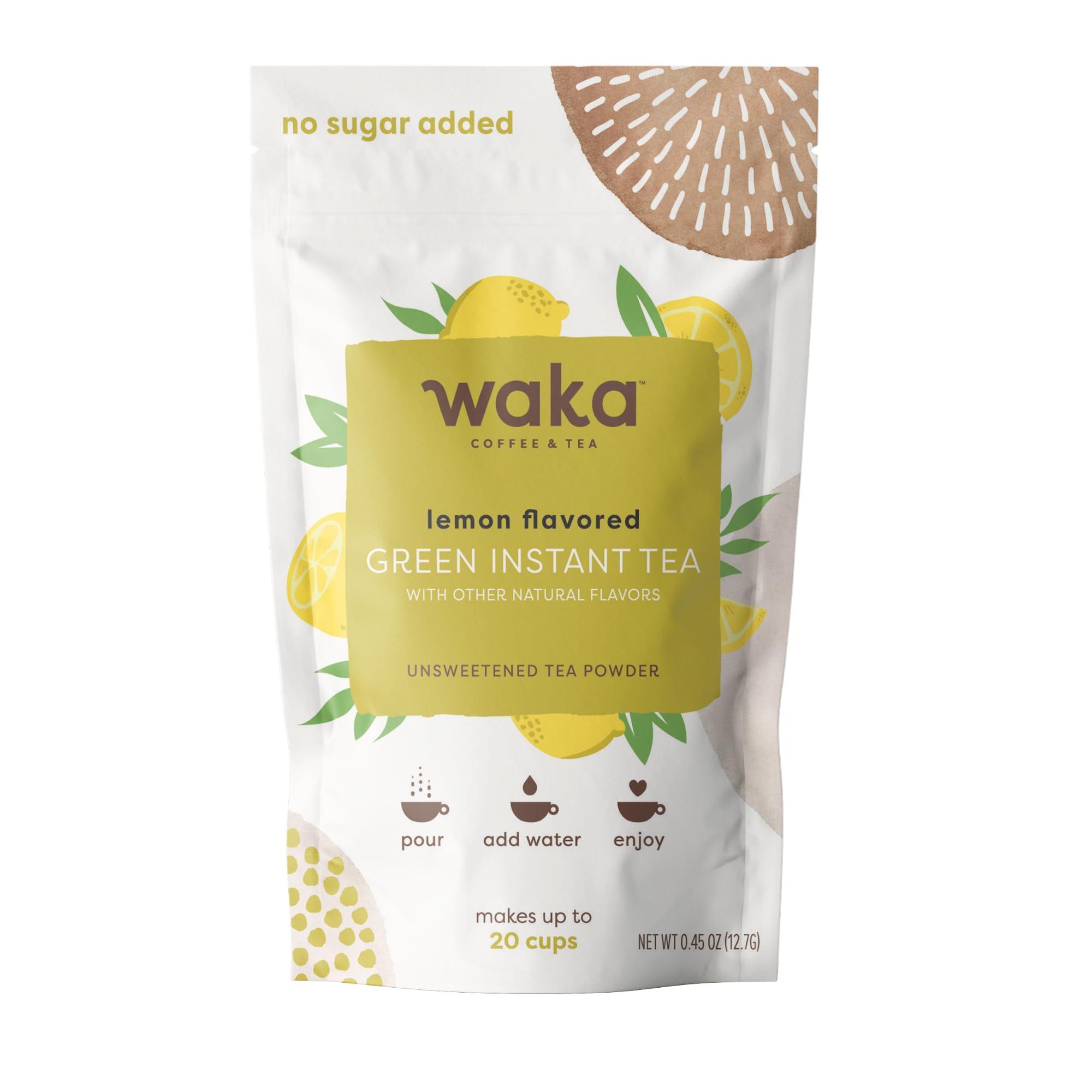 Waka Coffee Waka Premium Instant Tea No Sugar Added & Unsweetened Green Tea (200 Cups) & Lemon Flavor (20 Cups)
