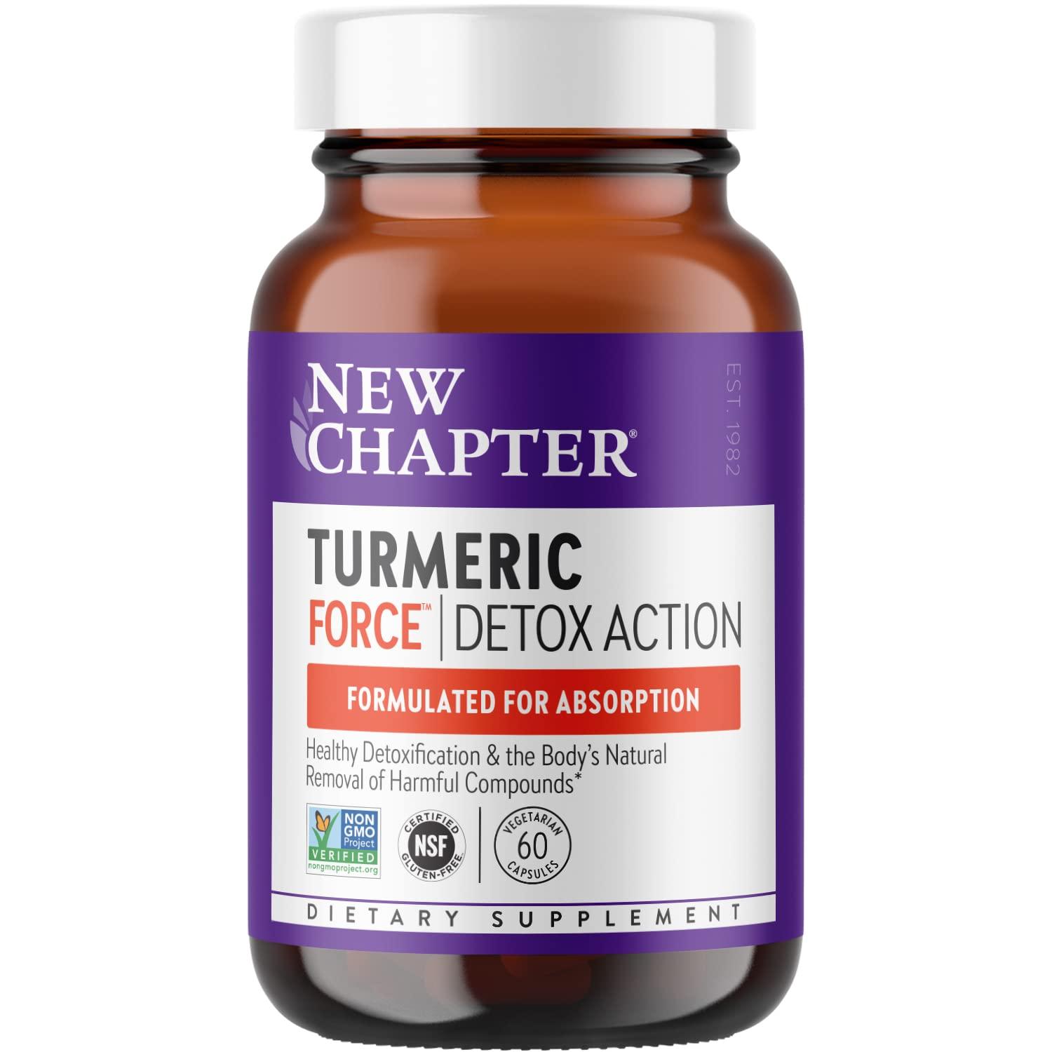 New Chapter New Chapter Turmeric Supplement + Daily Detox Turmeric Force Detox Action with Green Tea + Ginger + NO Black Pepper Needed + NonGMO Ingredients Vegetarian Capsule, 60 Count