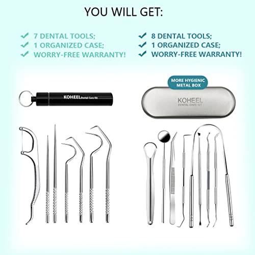 KOHEEL KOHEEL Dental Tools with Metal Case, 8 Count Teeth Cleaning Tools Set, Remove Plaque, Oral Care Hygiene Kit & Toothpicks Pocket Set, Reusable Dental Floss Picks Kit, Tooth Picker