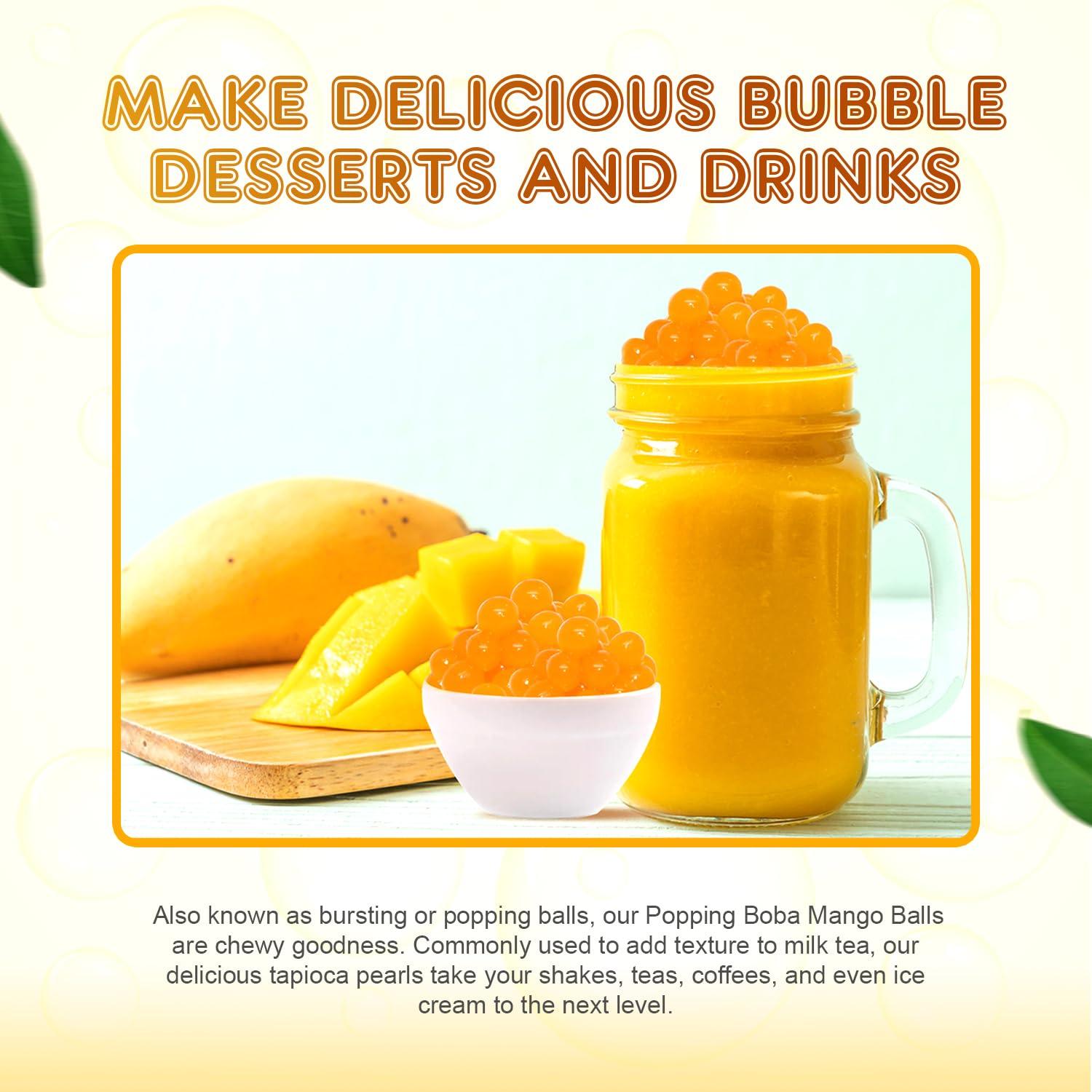 Fanale Fanale Mango Popping Boba Pearls, Vegan, Non GMO, Gluten Free, Fat Free, Perfect for Bubble Tea, Smoothies, Ice Cream, Desserts, and Beverages.