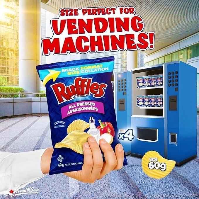 TRENDNSAVE Ruffles All Dressed Potato Chips, 60g/2.1 oz (Pack of 4) - Gluten Free, Lactose Free, Vending Machine, Canadian Snack, Shipped from Canada