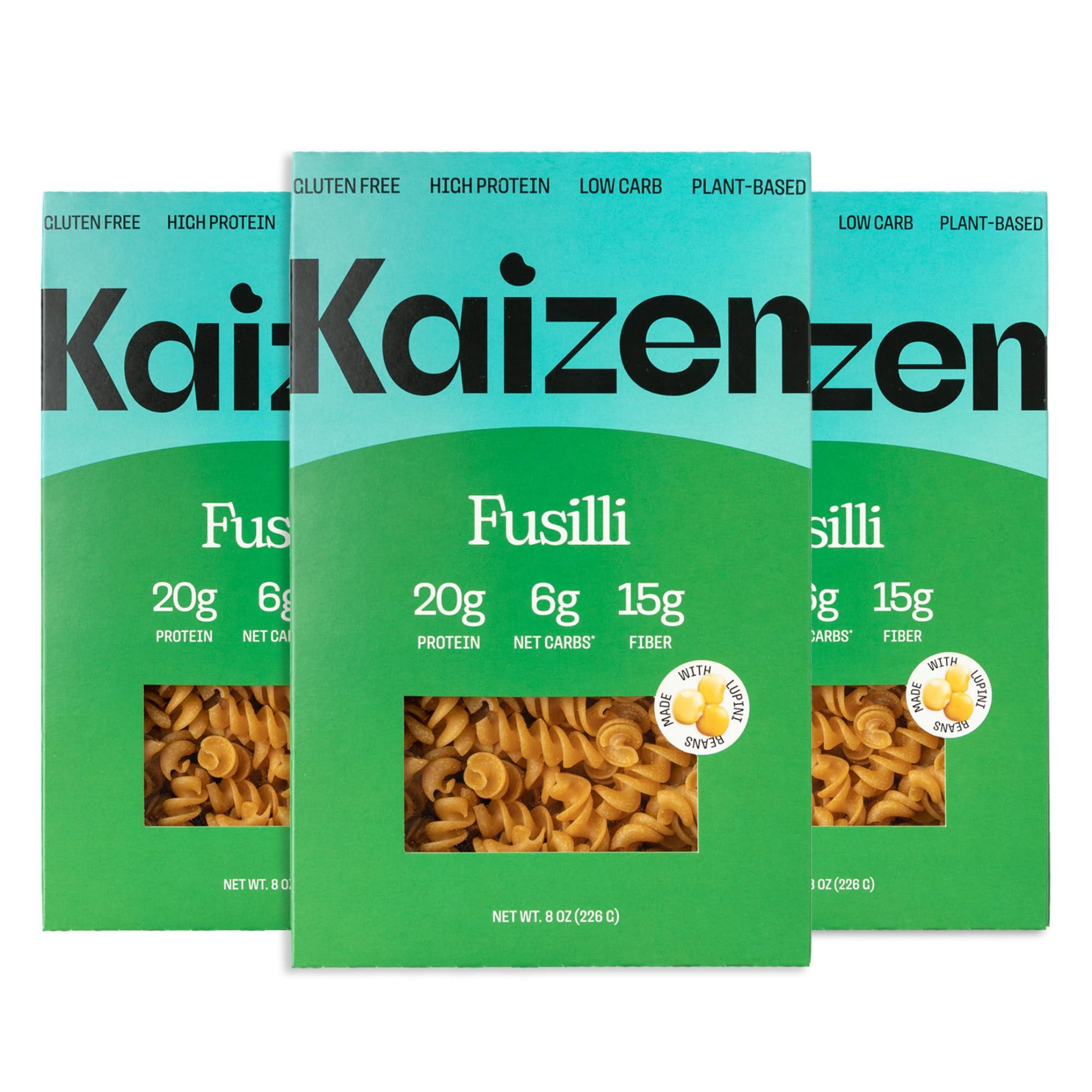 Kaizen Food Company Kaizen Low Carb Keto Pasta Fusilli - High Protein (20g), Gluten-Free, Keto-Friendly (6g Net), Plant-Based Lupini Noodles made w/High Fiber Lupin Flour - 8 ounces (Pack of 3)
