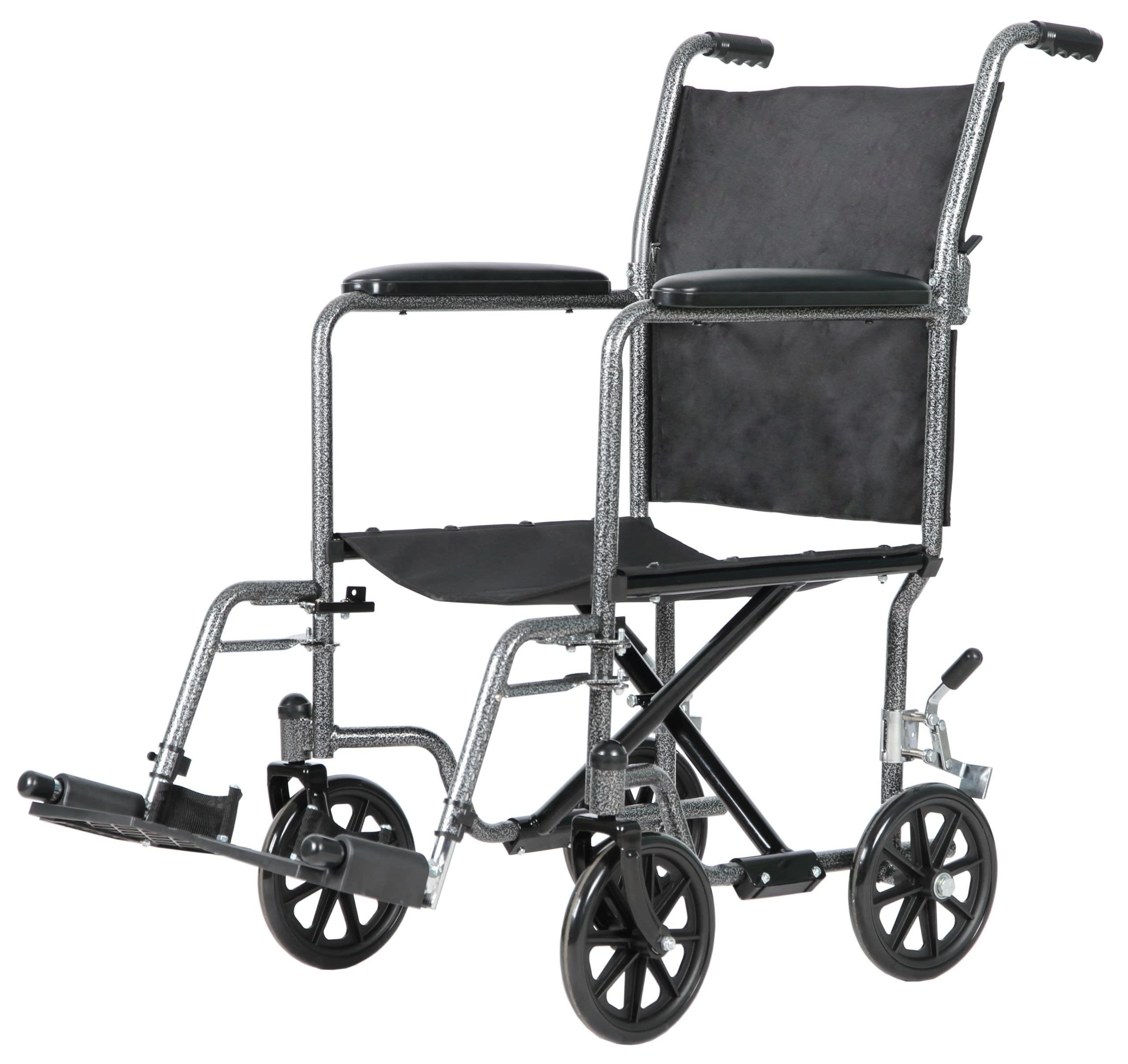 EVERMED Millennium Transporter Aluminium Folding Transport Travel Wheelchair with Handbrakes - Weighs Only 23lbs (17 Inch)
