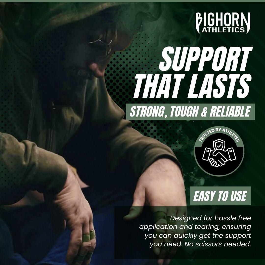 Bighorn Athletics Bighorn Athletics Jiu Jitsu Finger Tape | Athletic Sports Tape for Injuries & Support: BJJ, Judo, MMA, Rock Climbing, Volleyball, Crossfit, Hands & Toes | 0.3-Inch x 45-feet, 8-Rolls, Military Green