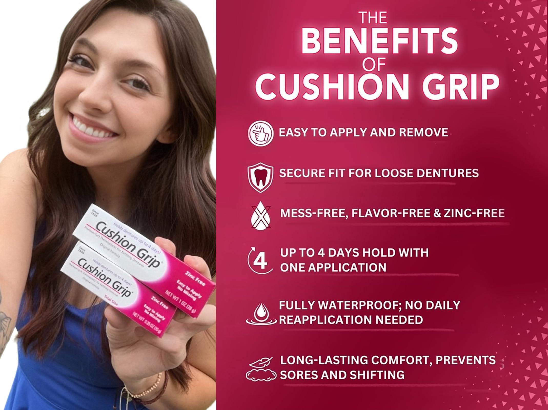 Cushion Grip Cushion Grip Thermoplastic Denture Adhesive, 1 oz - Get a Snug, Secure Fit for Upper and Lower Dentures and Partials | Non-Glue Adhesive, Acts Like a Soft Reline (Pack of 12)