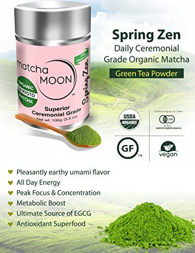Matcha Moon Matcha Moon Spring Zen Matcha Green Tea Powder - Ceremonial Grade Matcha Green tea - Organic Japanese Matcha - Traditional Matcha Powder from Uji Kyoto - 100g (3.5 oz.)