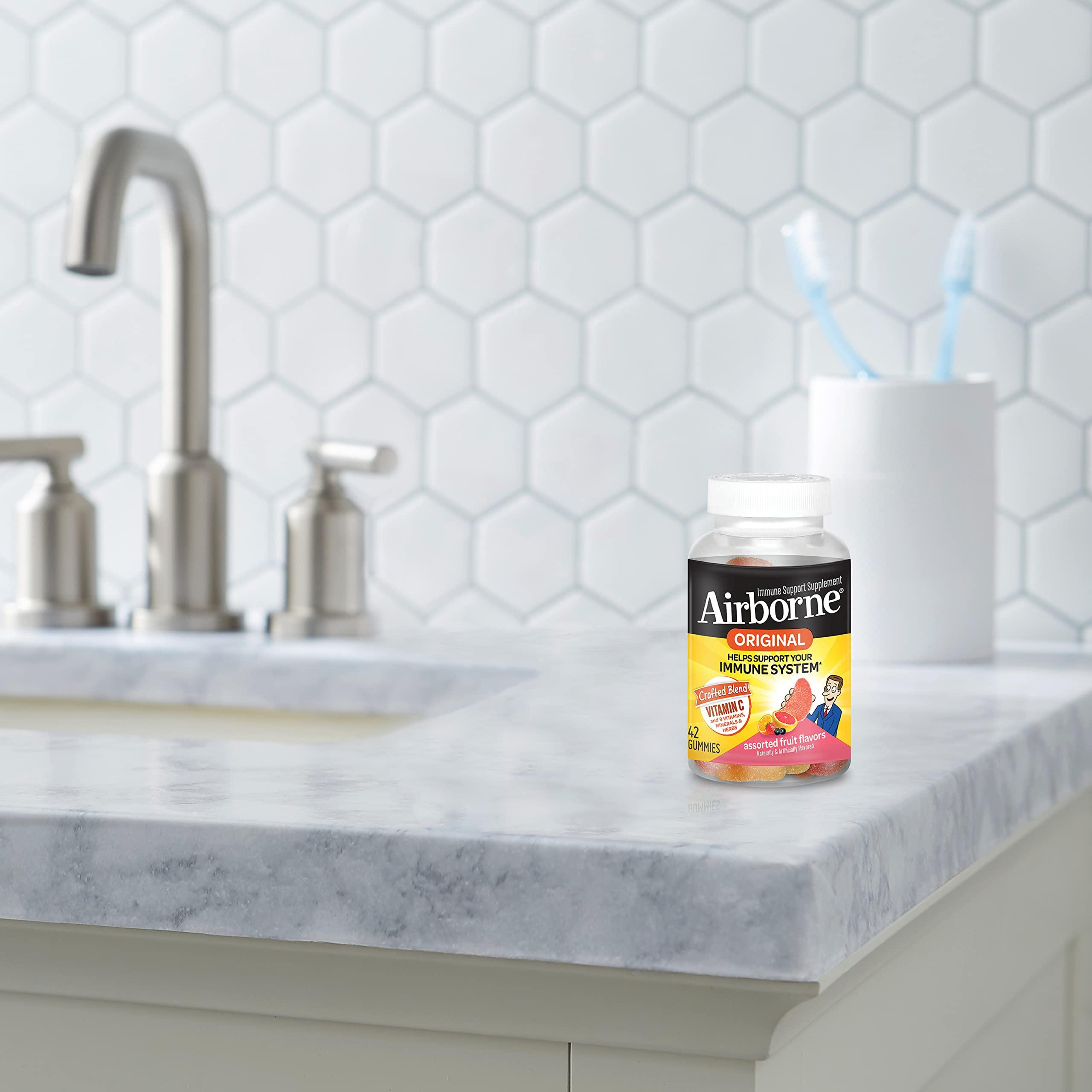 Airborne Airborne Vitamin C 750mg (per serving) - Assorted Fruit Gummies (42 count in a bottle), Gluten-Free Immune Support Supplement With Vitamins C E, Selenium