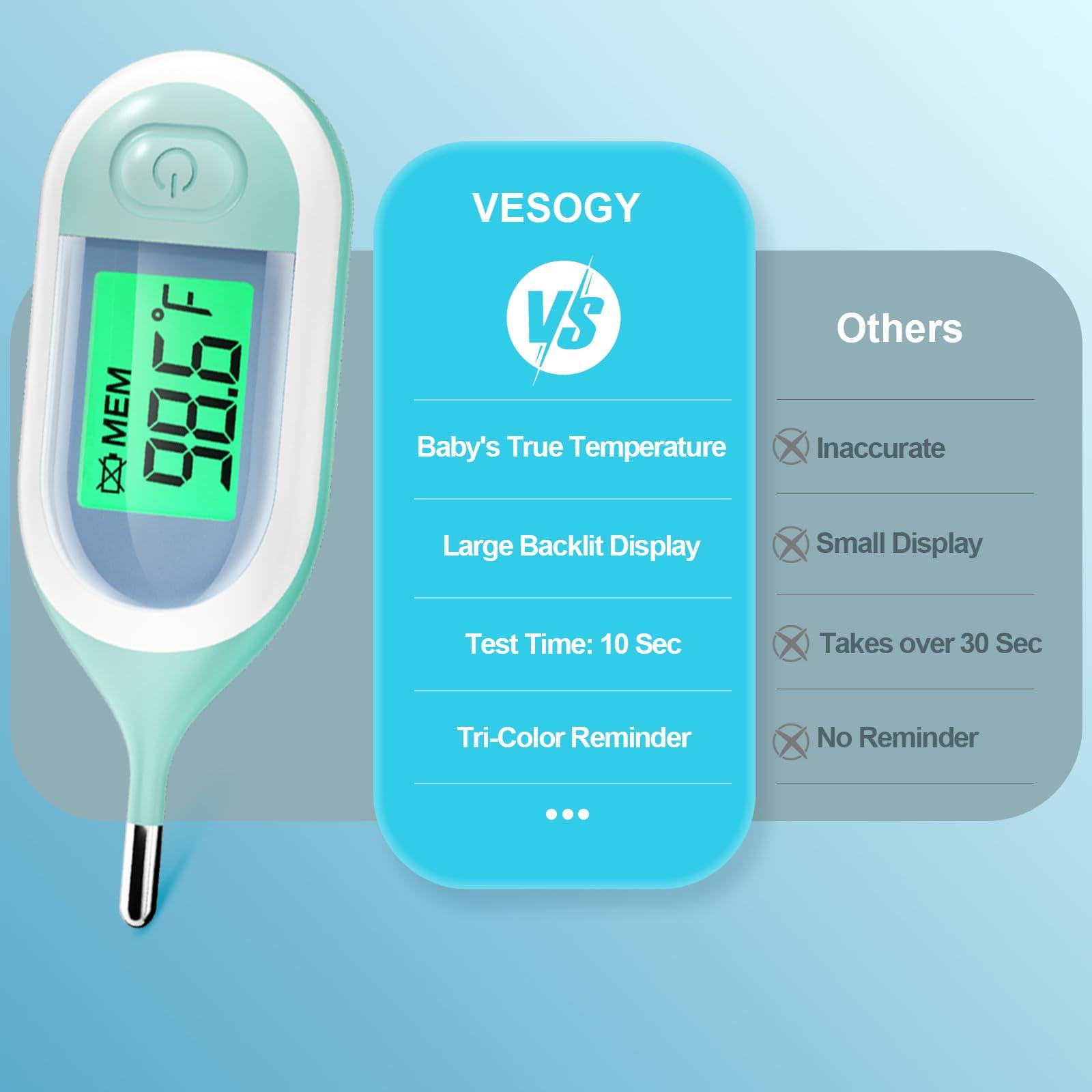 VESOGY Baby Thermometer for Digital Rectal - Fast Accurate Infant Thermometer with Fever Alarm, LCD Display and Memory Function