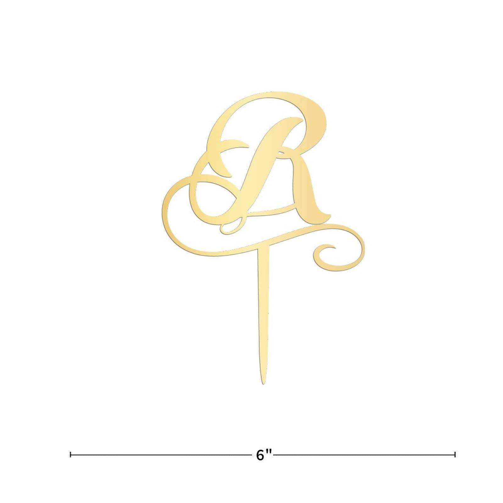 Vinisong Vinisong Personalized Initials R Cake Topper Monogram Cake Topper Rustic Wedding Cake Topper Letter R Cake Topper Acrylic Gold Cake Decoration Birthday Party Decor Supplies